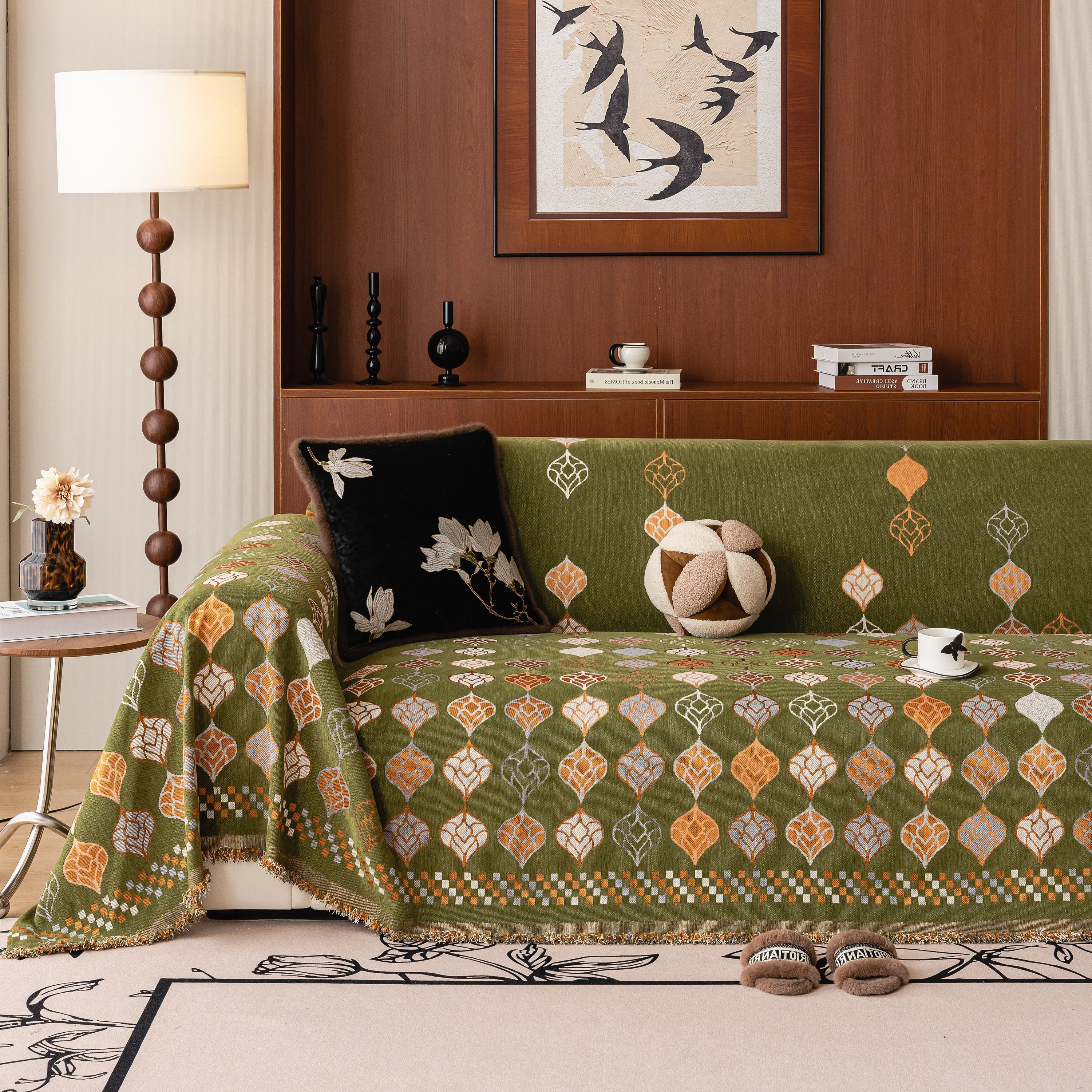 Boho Geometric Sofa Slipcovers Chenille Scratch Resistant Couch Protective Covers