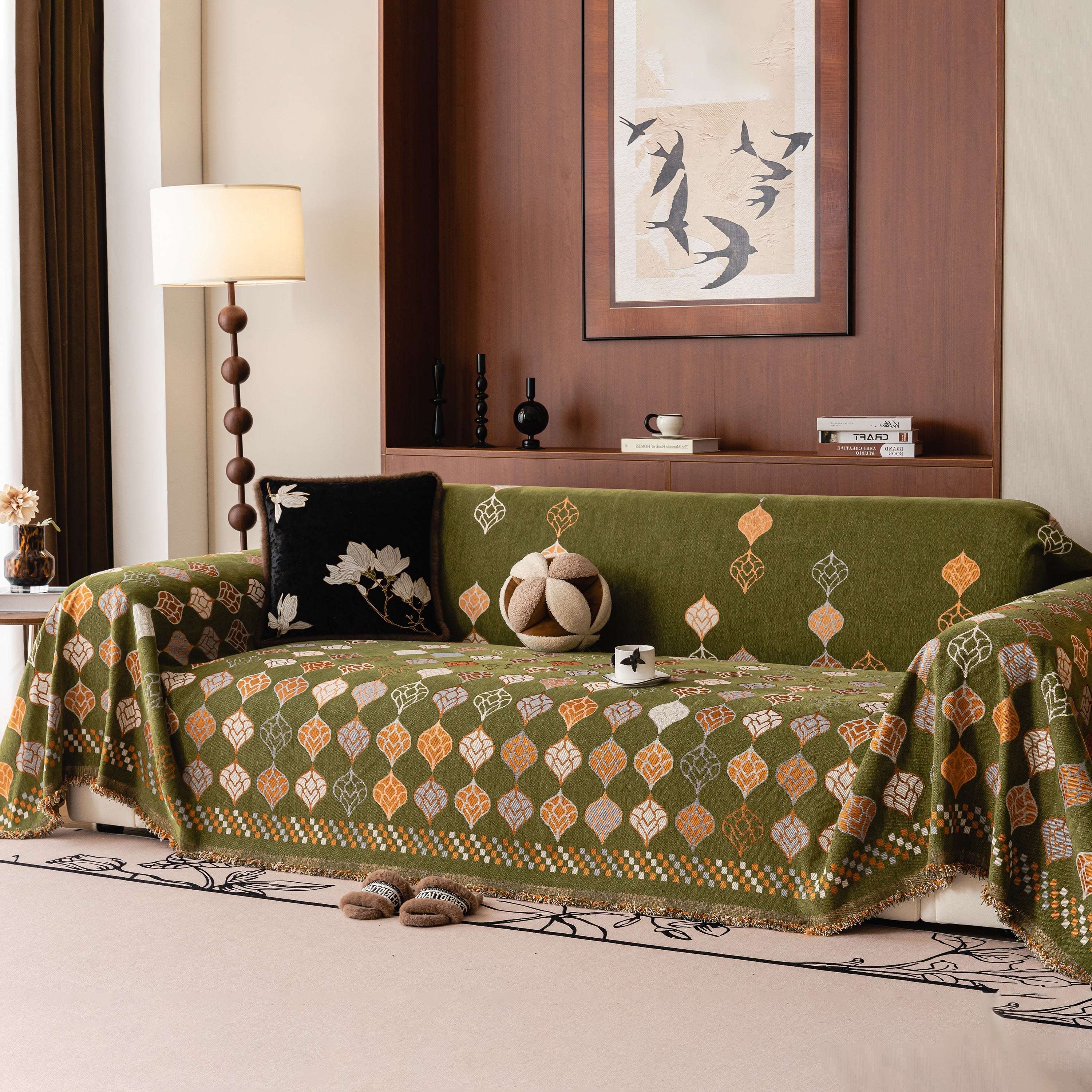 Boho Geometric Sofa Slipcovers Chenille Scratch Resistant Couch Protective Covers