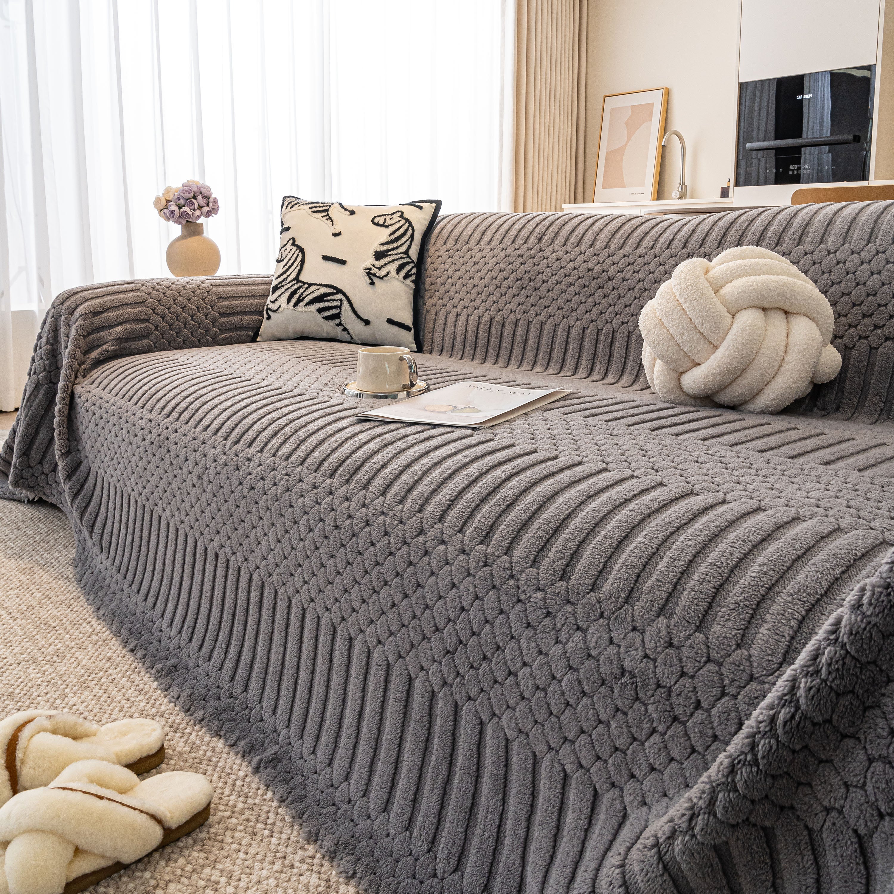 Boho 3D Geometric Throw Blanket for Couch, Luxurious Velvety Plush Fleece Sofa Cover