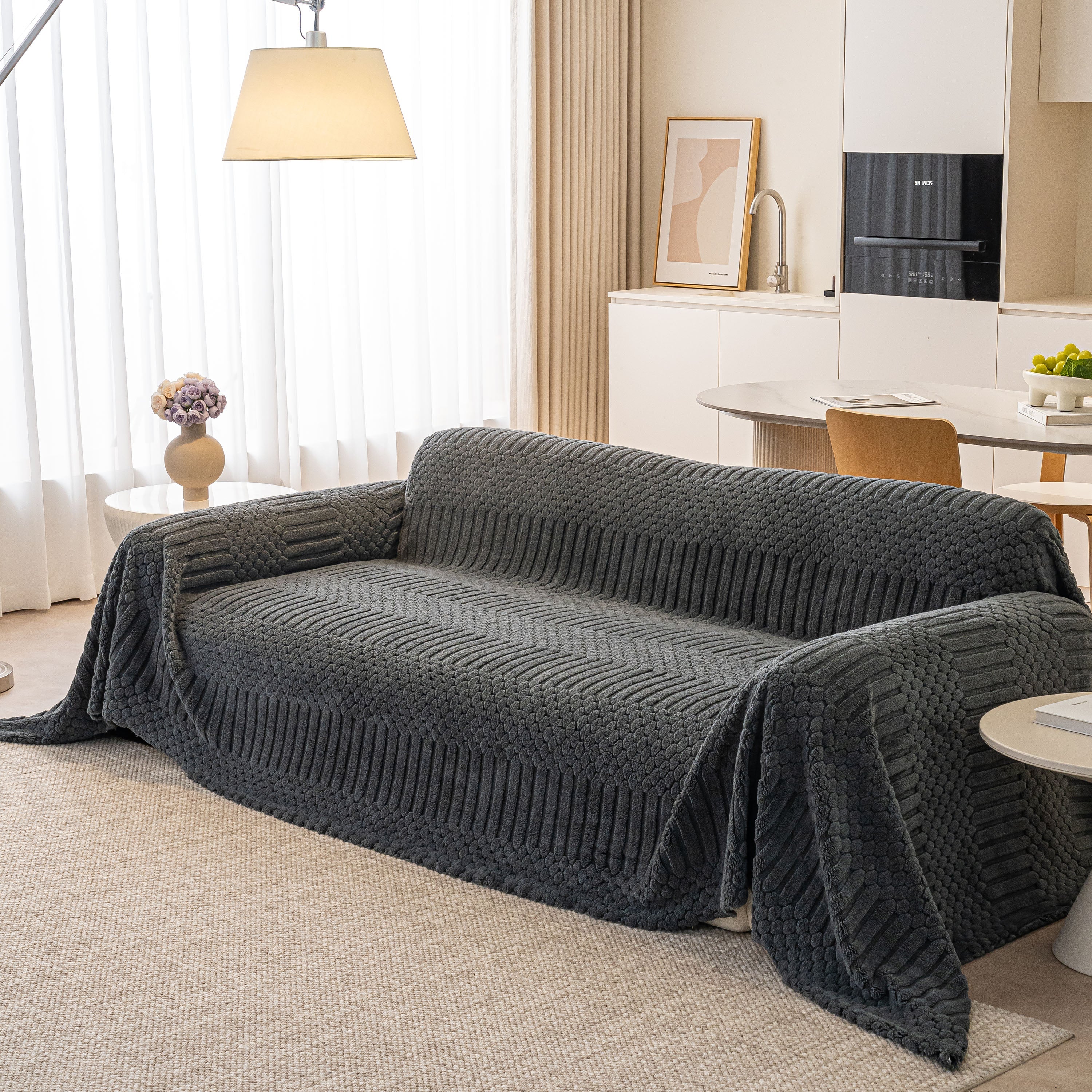 Boho 3D Geometric Throw Blanket for Couch, Luxurious Velvety Plush Fleece Sofa Cover