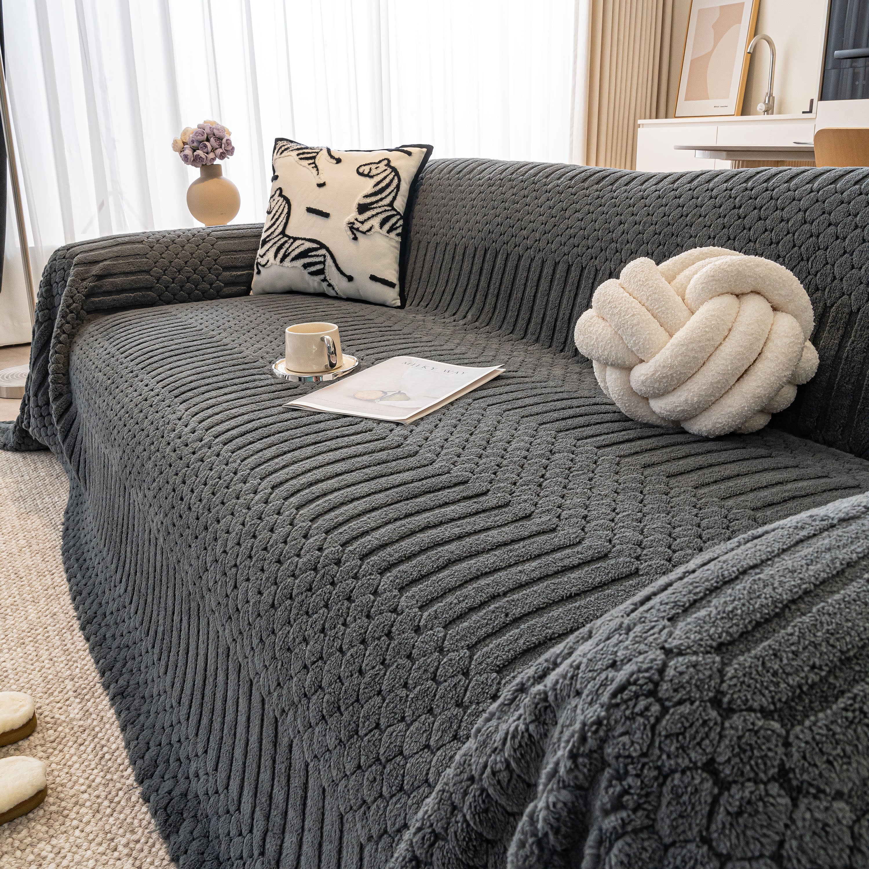 Boho 3D Geometric Throw Blanket for Couch, Luxurious Velvety Plush Fleece Sofa Cover