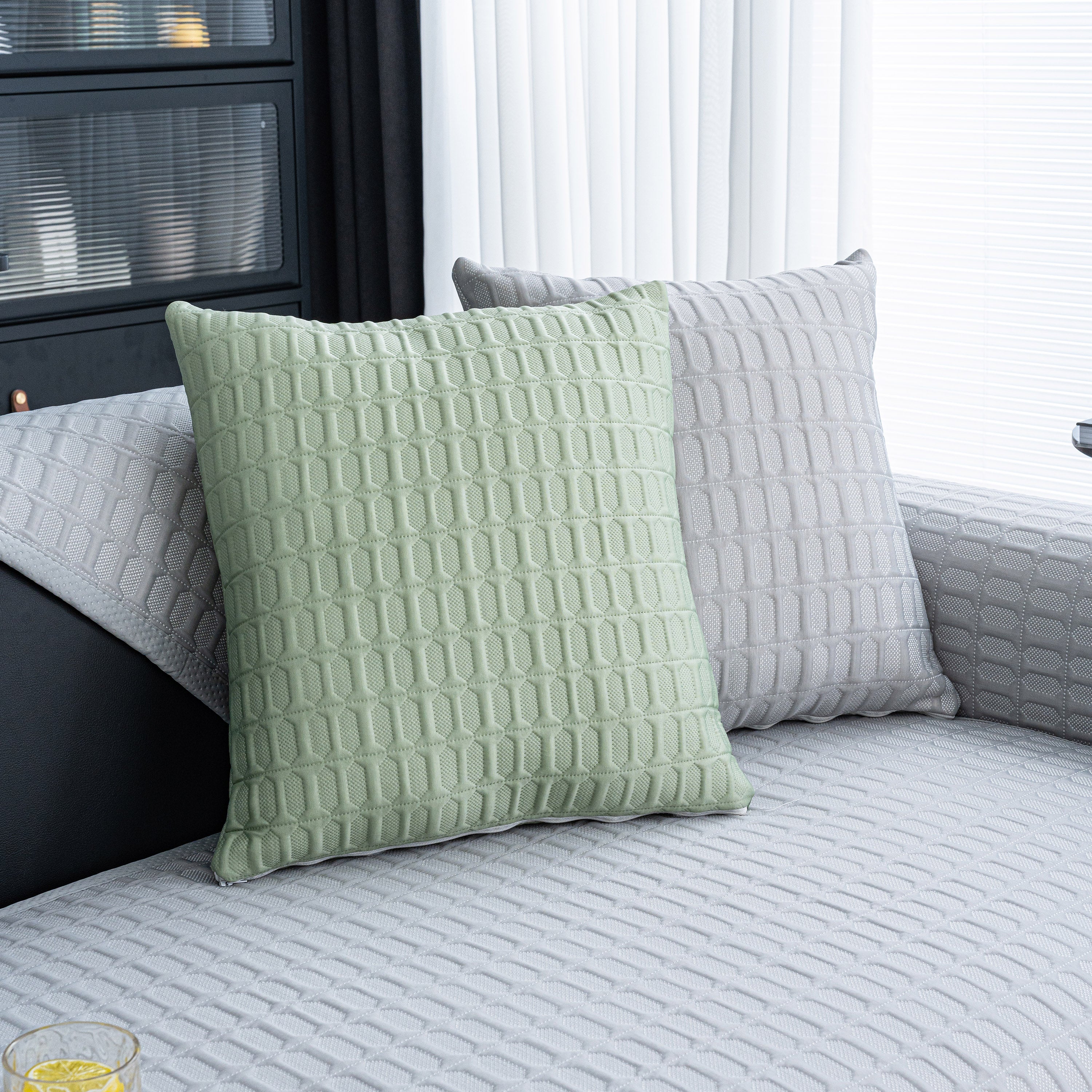 Geometric Textured Couch Slipcover Protector Non-Slip Ice Silk Sofa Cover for Couch