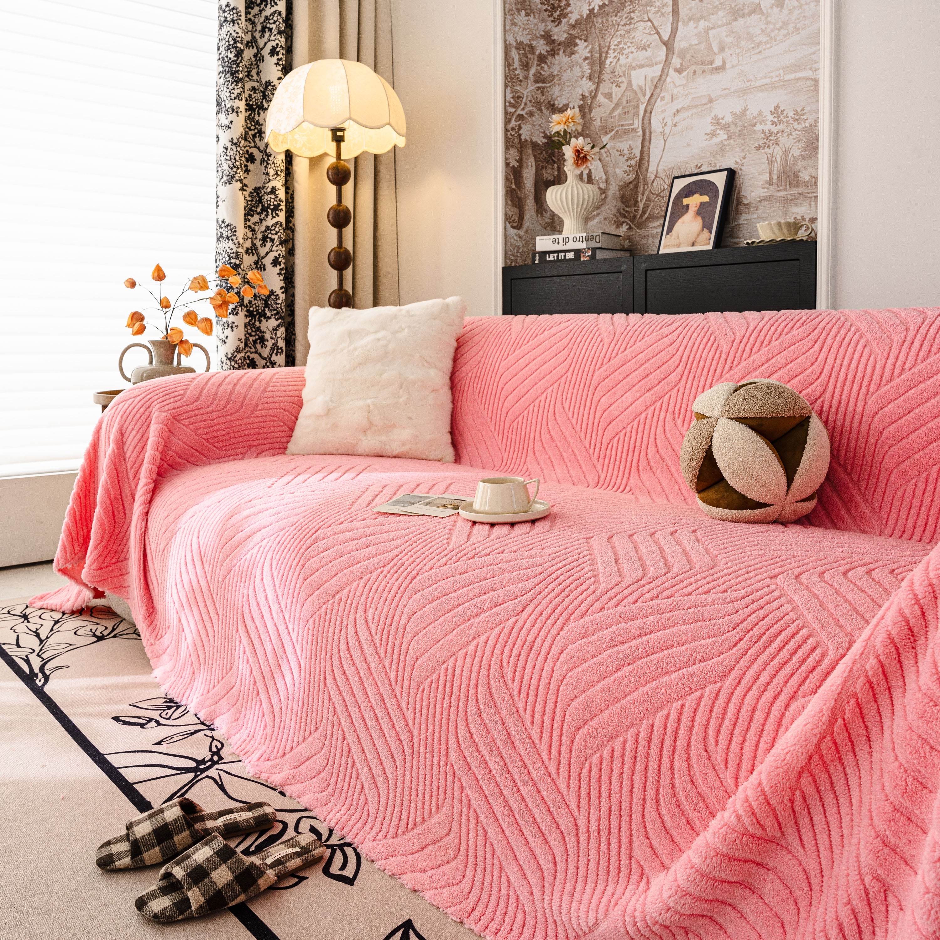 Plush Fleece Washable Sofa Throw Blanket, Soft & Cozy Furniture Protector for Couch