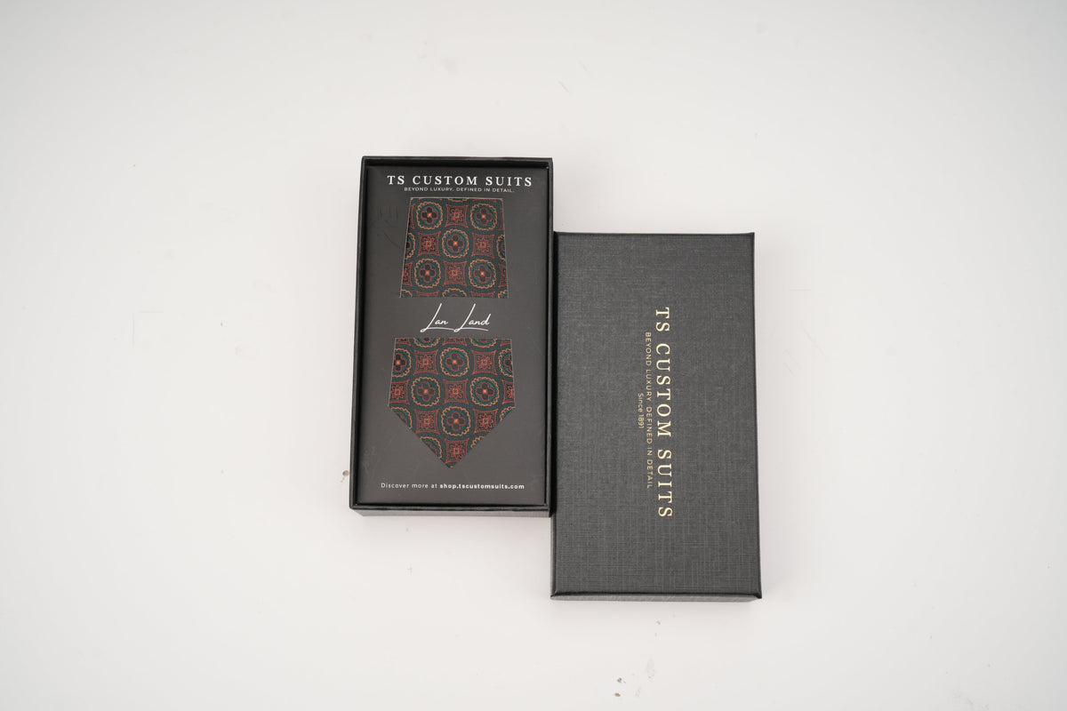 Green Silk Tie & Pocket Square Set – Circle Pattern