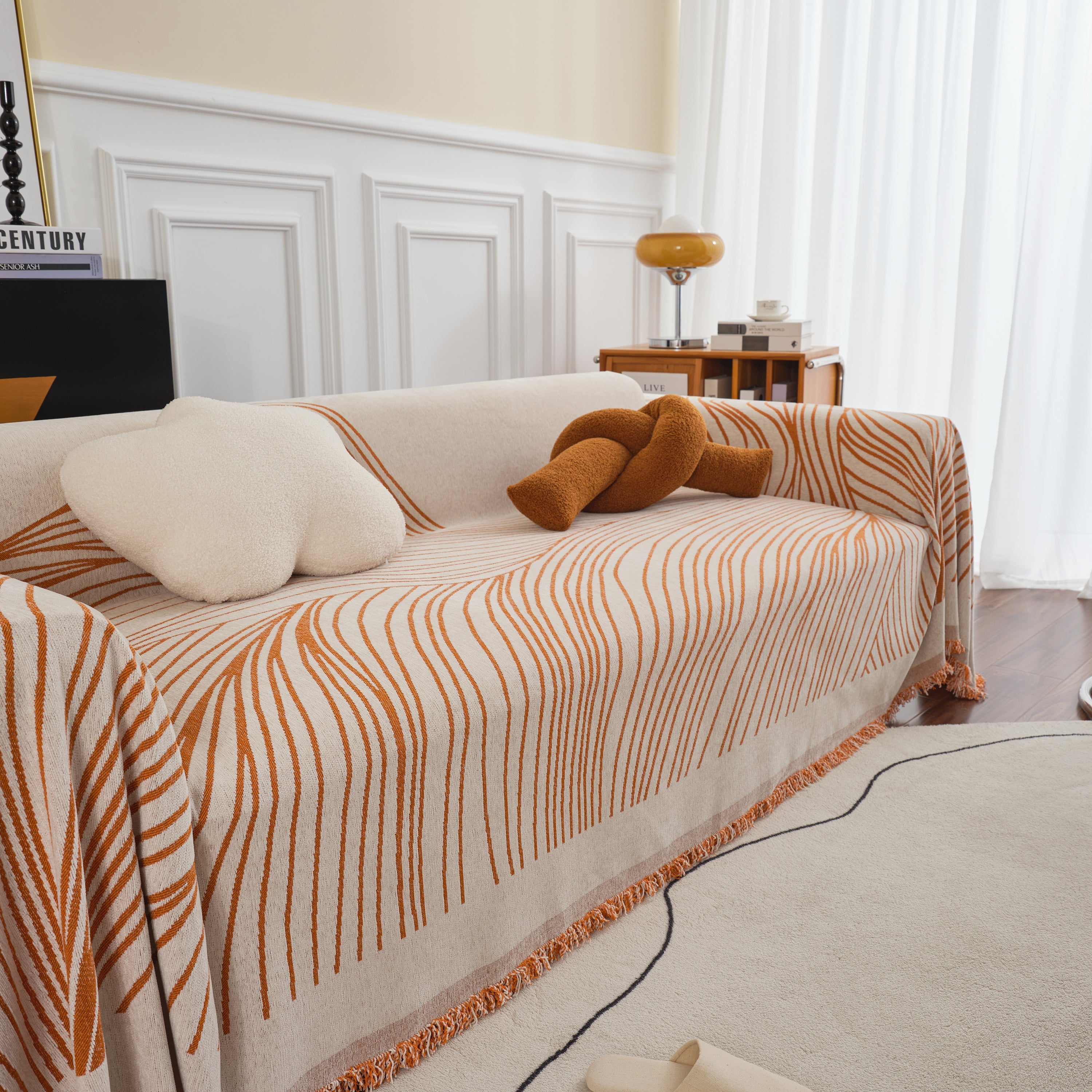 Chenille Striped Sofa Throw Blanket, Furniture Throw Covers Living Room Couch Cover