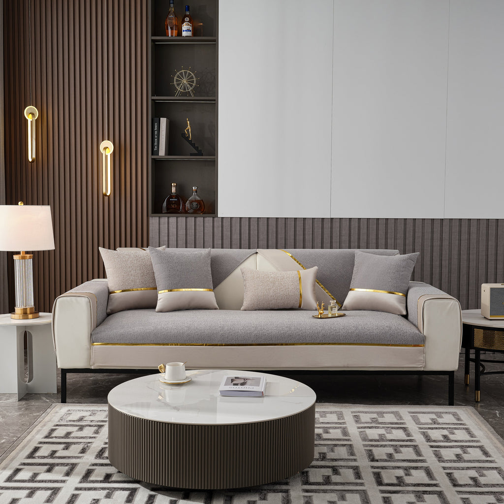 Luxury Leather Couch Protectors with Chenille Sofa Towel Covers, Non-Slip and Washable, Modular Couch Covers