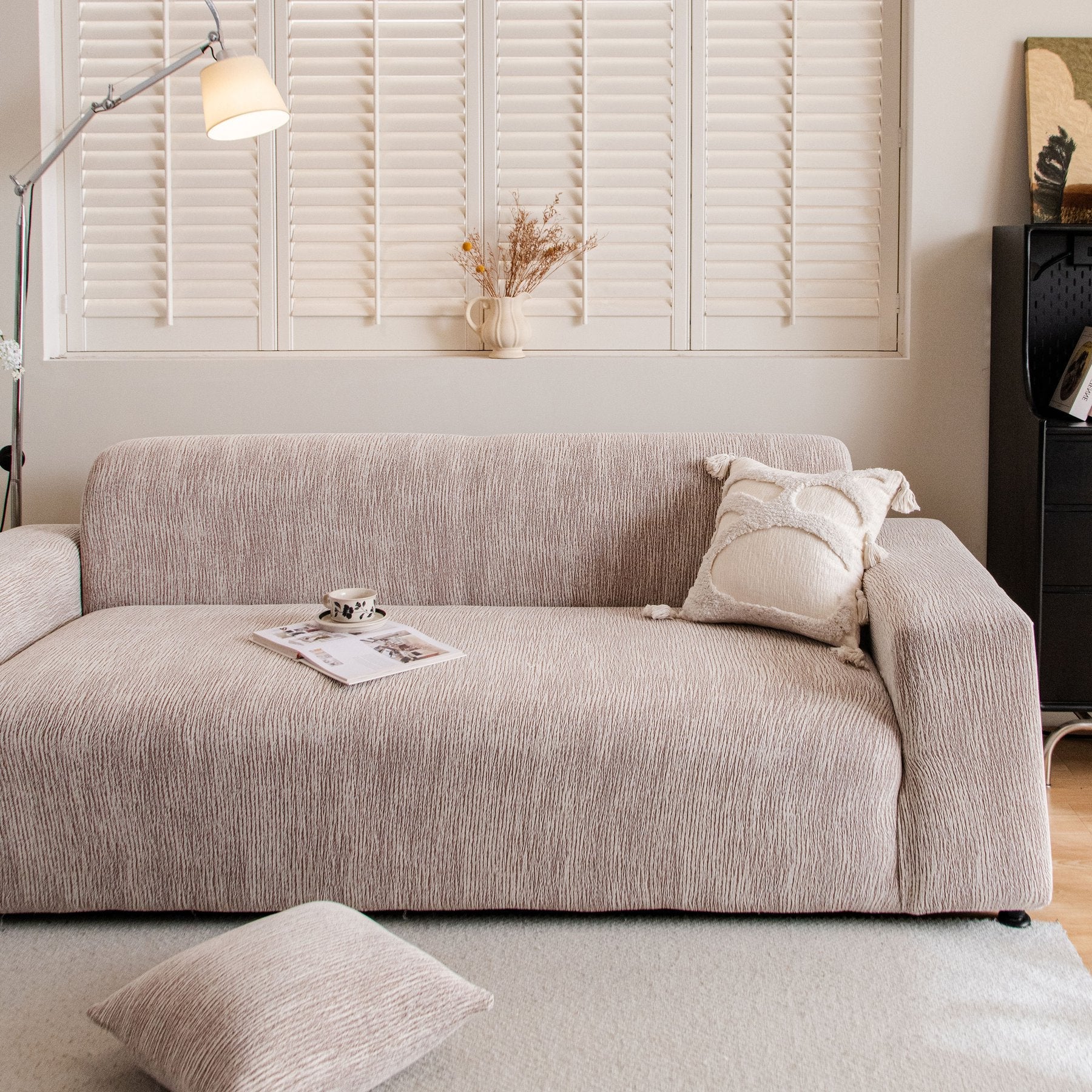 Spandex Jacquard Sofa Cover, High Stretch Crinkle Textured Couch Slipcover KAS Washable