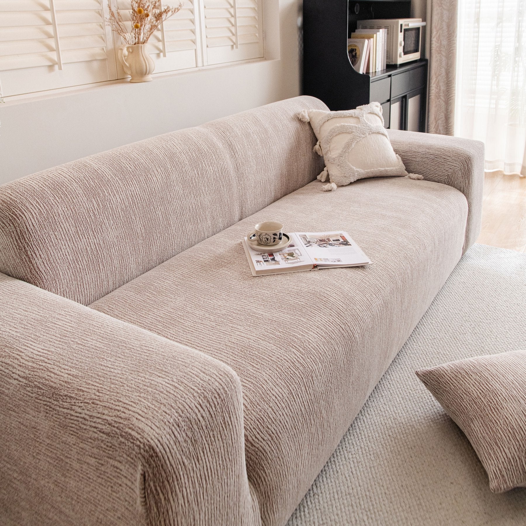 Spandex Jacquard Sofa Cover, High Stretch Crinkle Textured Couch Slipcover KAS Washable