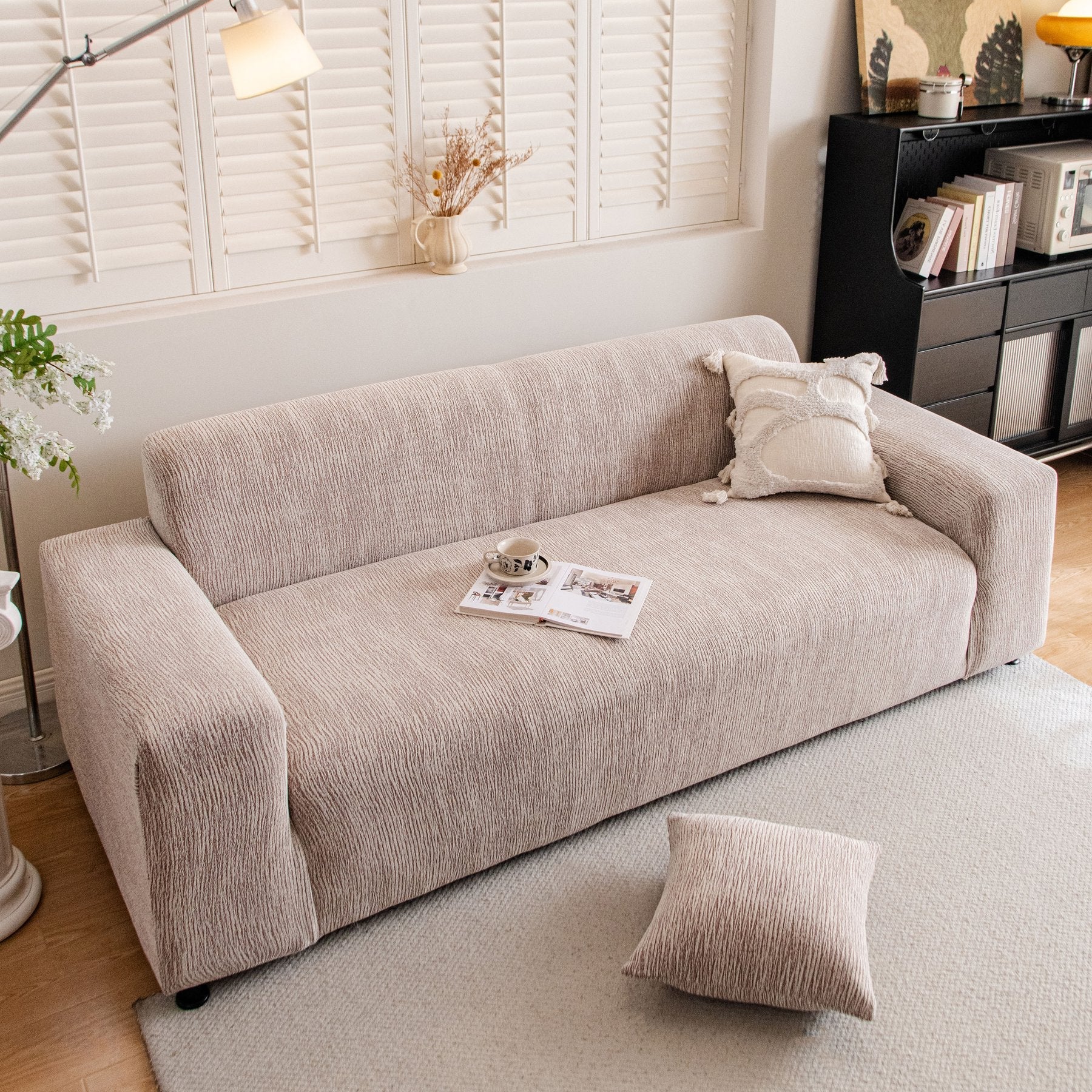 Spandex Jacquard Sofa Cover, High Stretch Crinkle Textured Couch Slipcover KAS Washable