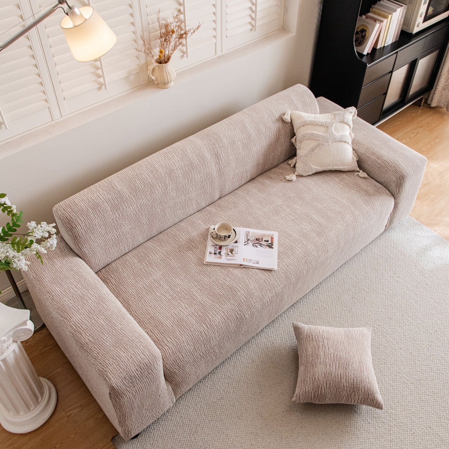 Spandex Jacquard Sofa Cover, High Stretch Crinkle Textured Couch Slipcover KAS Washable