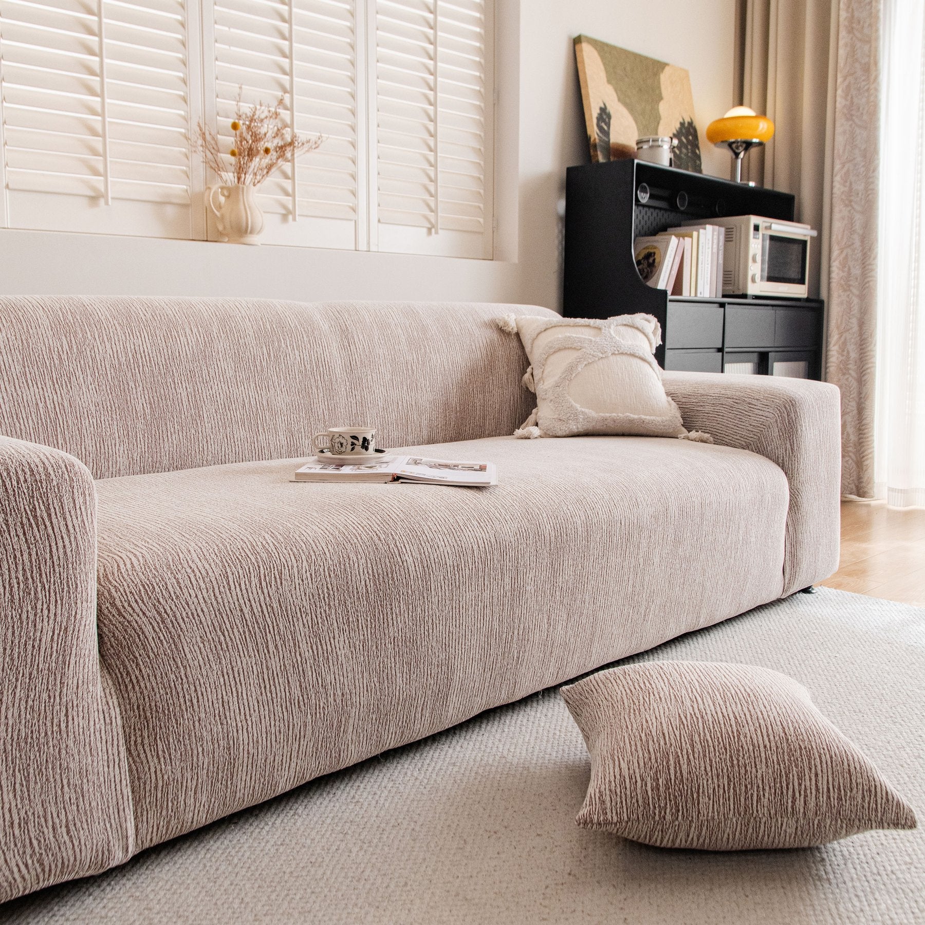 Spandex Jacquard Sofa Cover, High Stretch Crinkle Textured Couch Slipcover KAS Washable