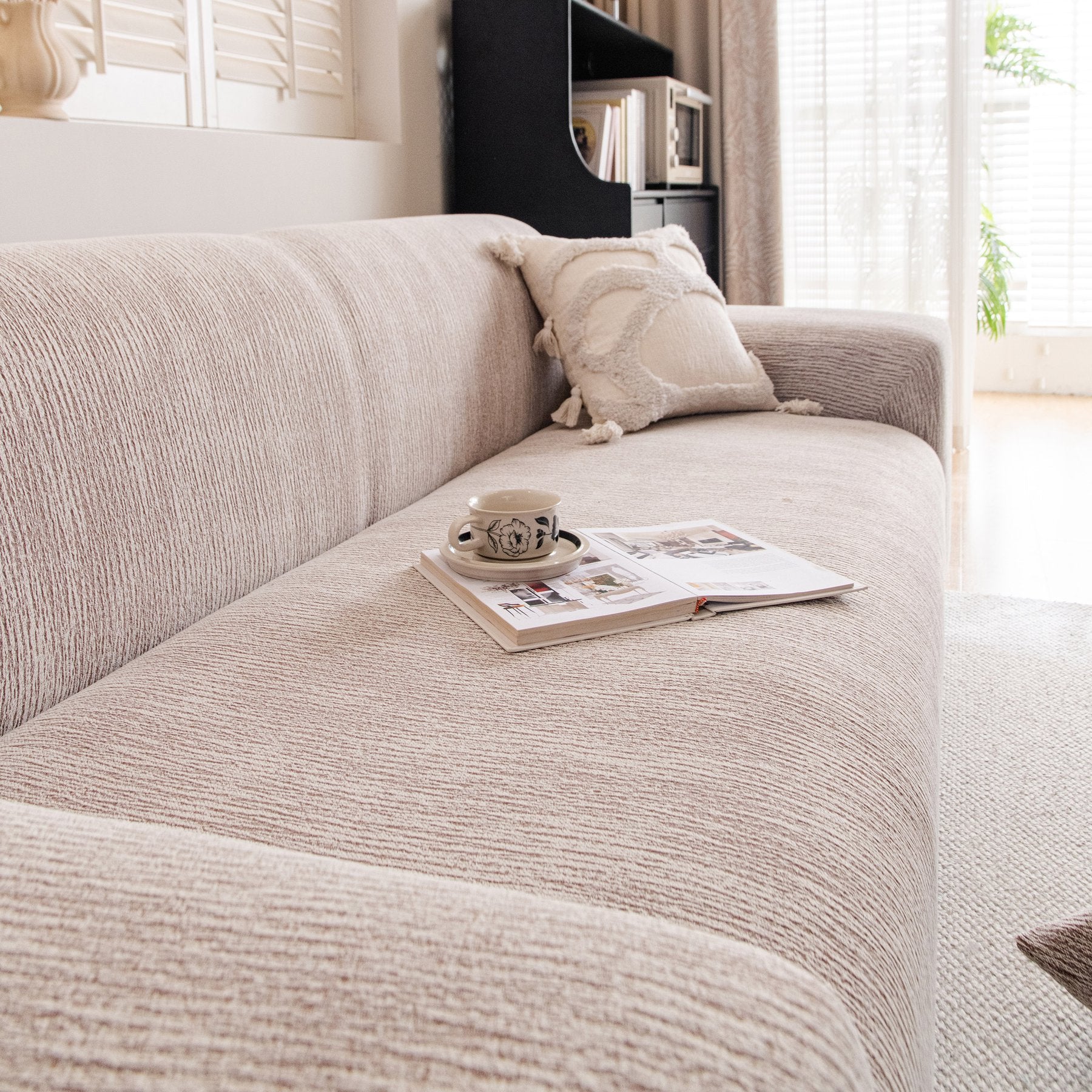 Spandex Jacquard Sofa Cover, High Stretch Crinkle Textured Couch Slipcover KAS Washable