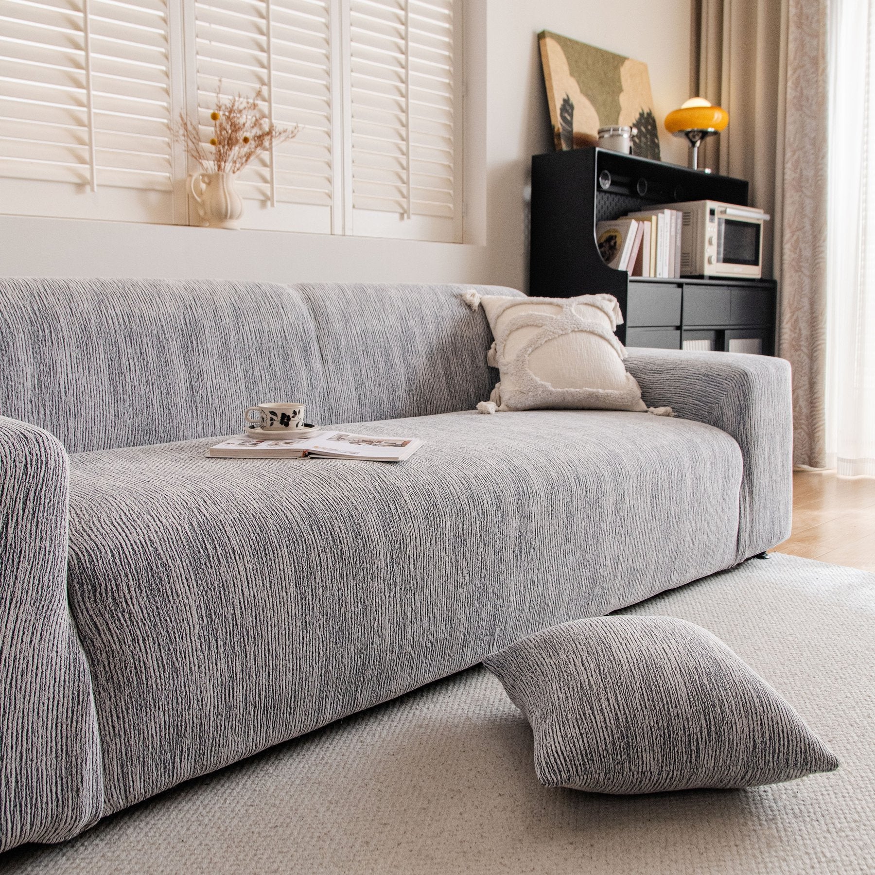 Spandex Jacquard Sofa Cover, High Stretch Crinkle Textured Couch Slipcover KAS Washable