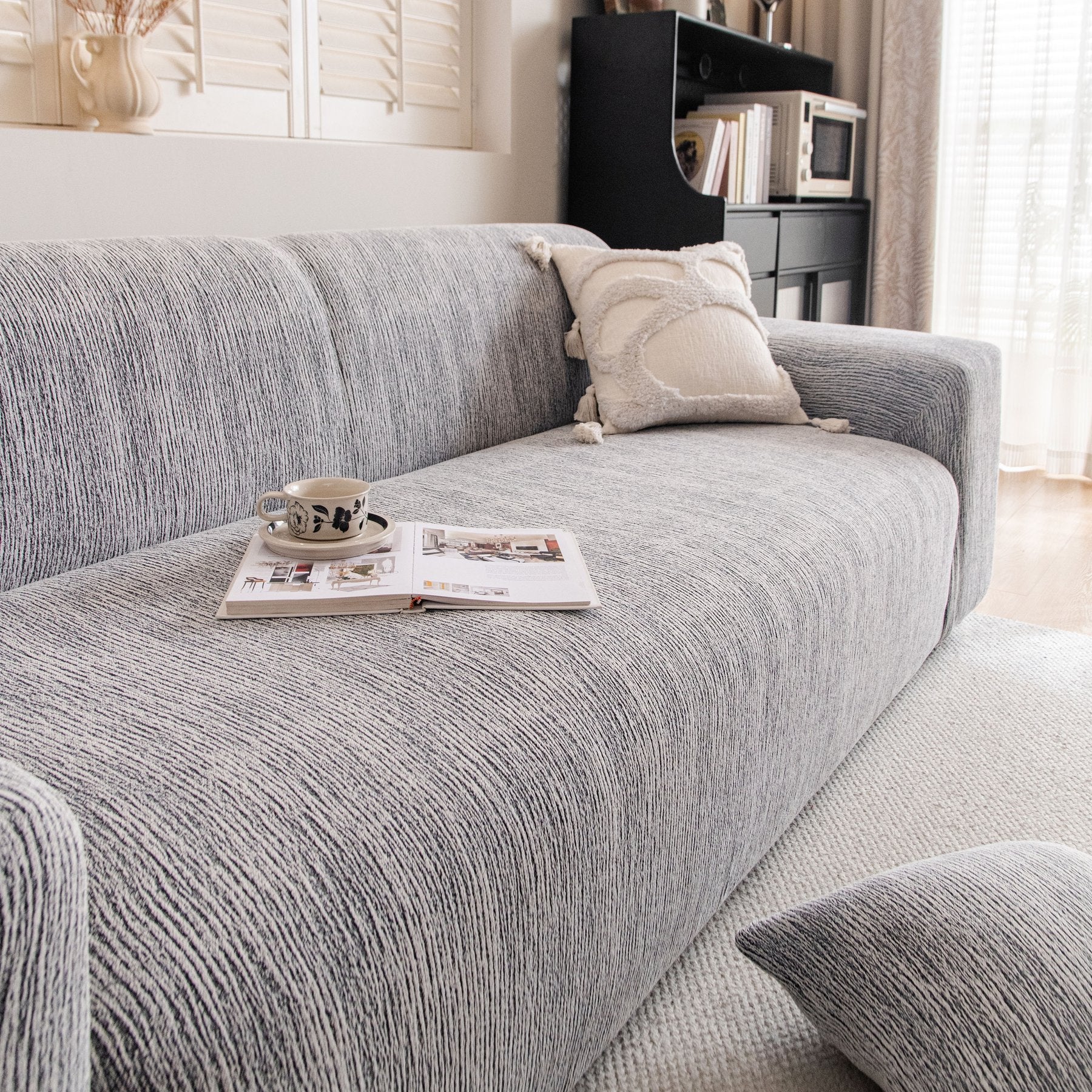Spandex Jacquard Sofa Cover, High Stretch Crinkle Textured Couch Slipcover KAS Washable