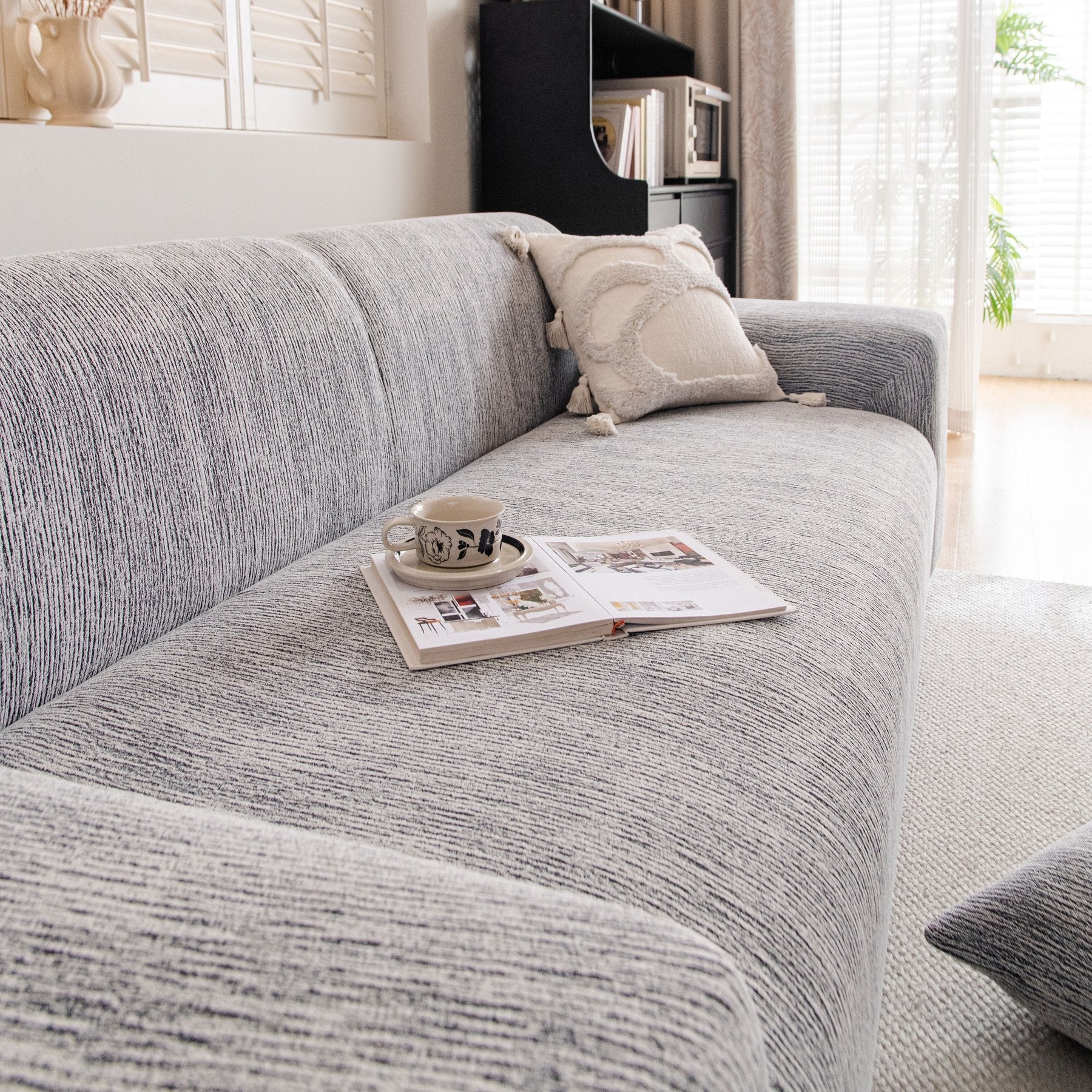 Spandex Jacquard Sofa Cover, High Stretch Crinkle Textured Couch Slipcover KAS Washable