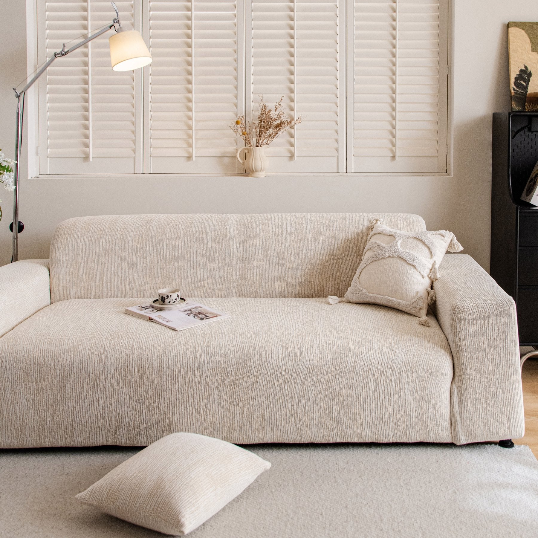 Spandex Jacquard Sofa Cover, High Stretch Crinkle Textured Couch Slipcover KAS Washable