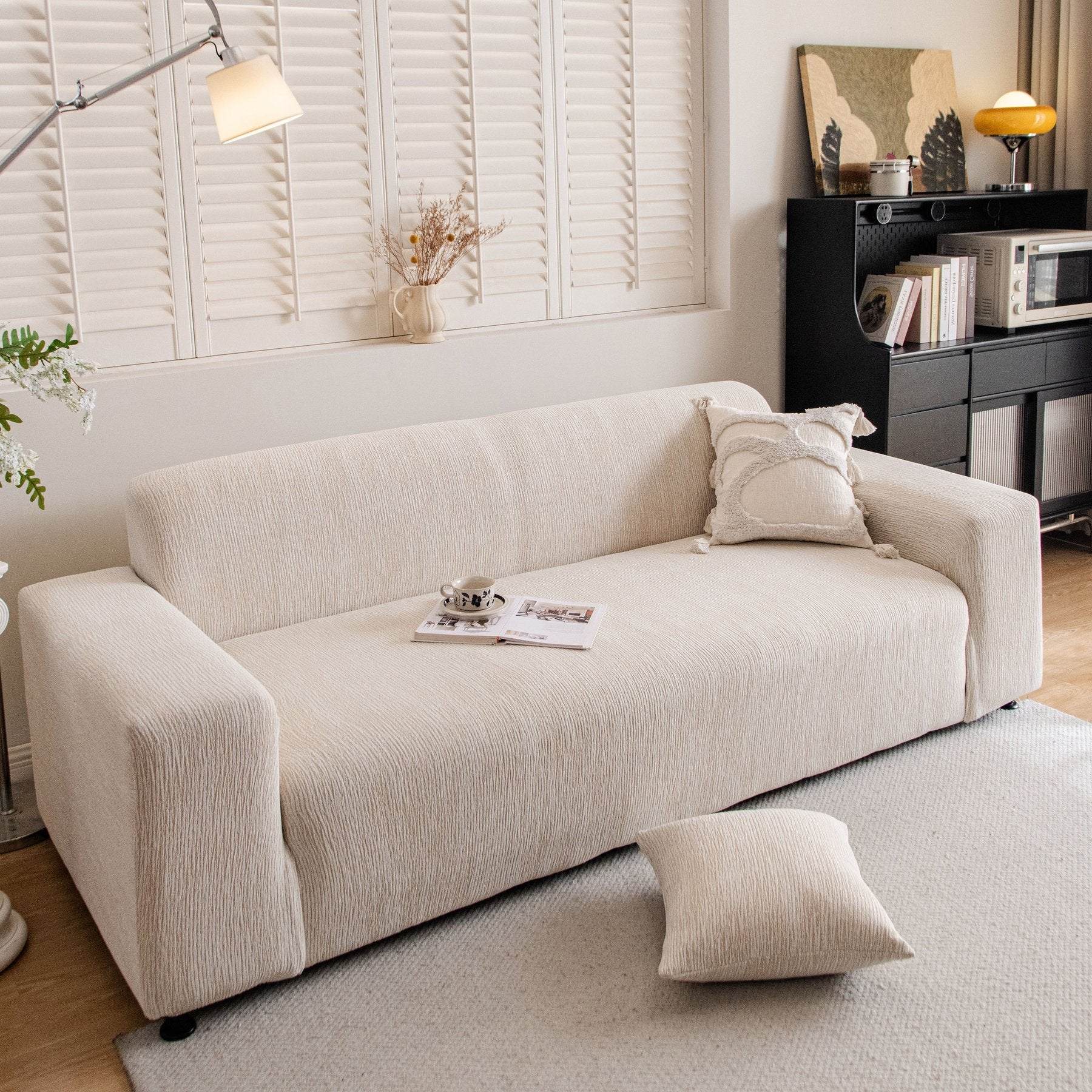 Spandex Jacquard Sofa Cover, High Stretch Crinkle Textured Couch Slipcover KAS Washable