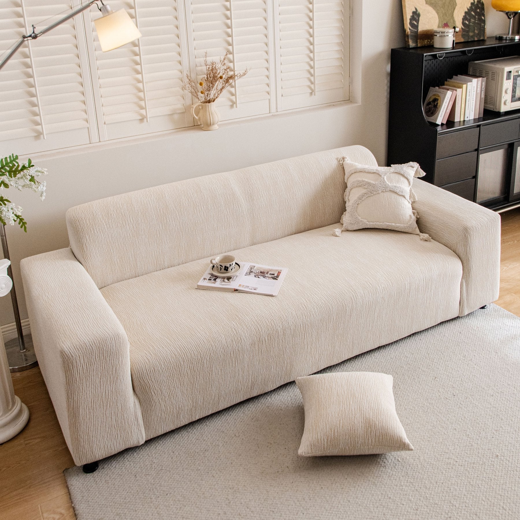 Spandex Jacquard Sofa Cover, High Stretch Crinkle Textured Couch Slipcover KAS Washable