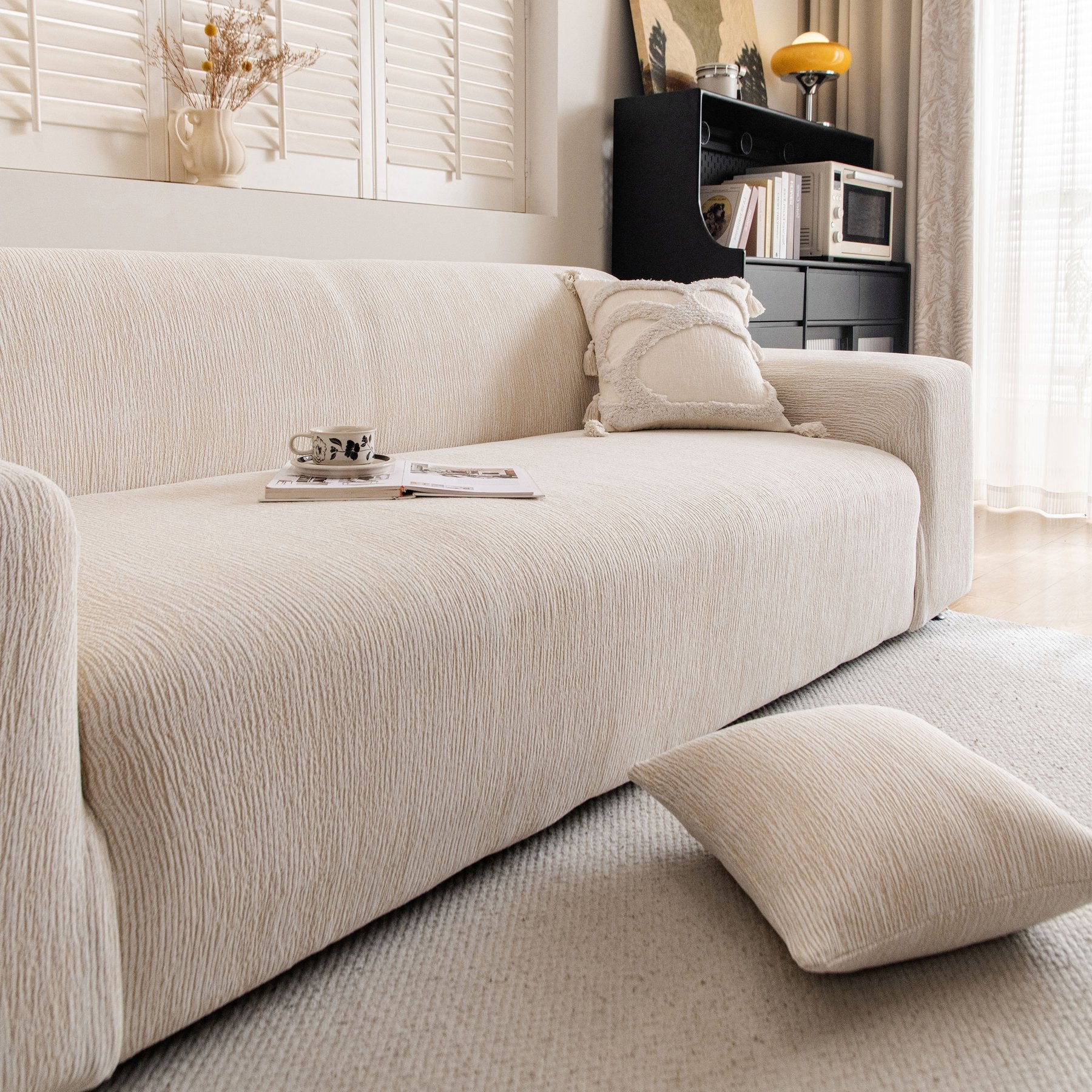 Spandex Jacquard Sofa Cover, High Stretch Crinkle Textured Couch Slipcover KAS Washable