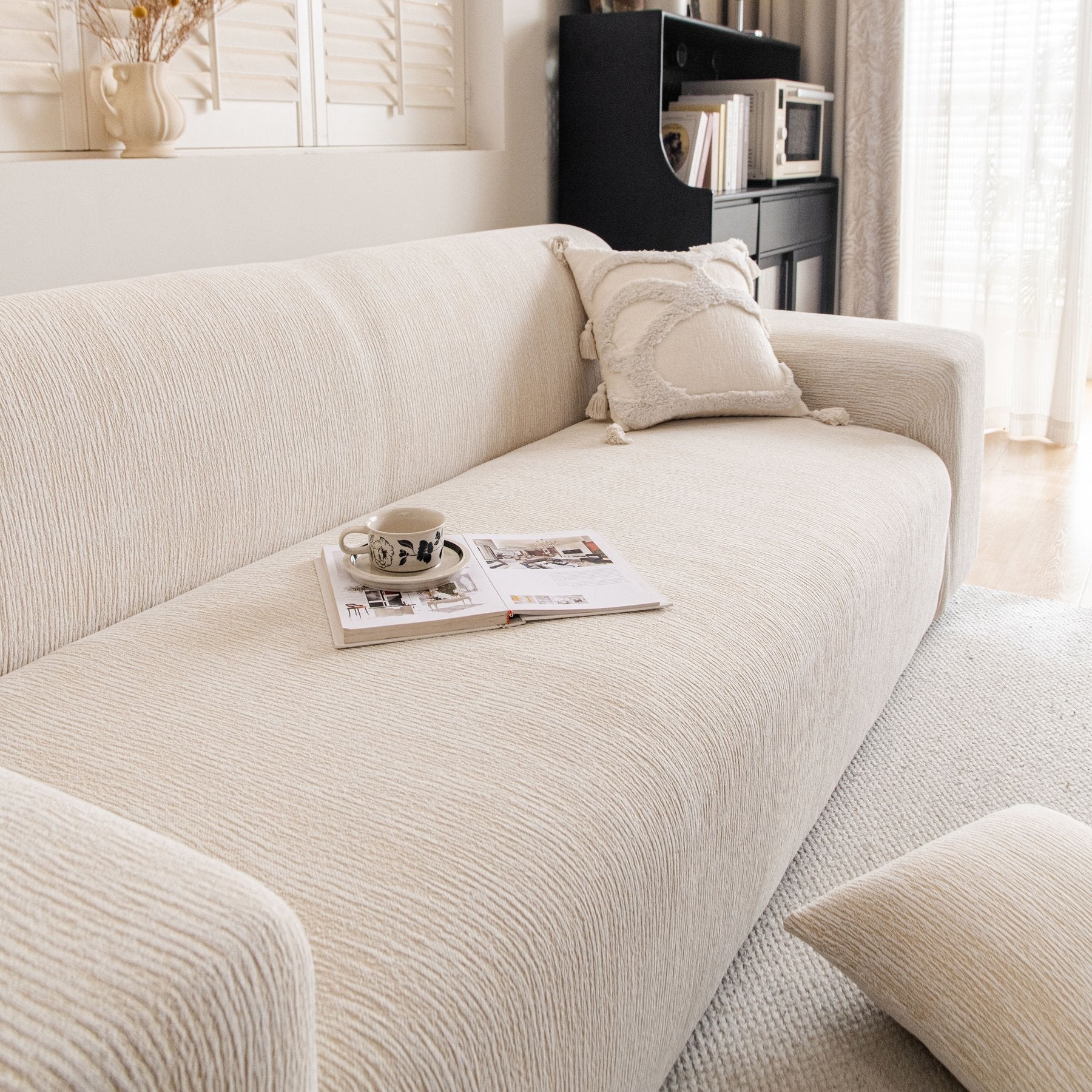Spandex Jacquard Sofa Cover, High Stretch Crinkle Textured Couch Slipcover KAS Washable