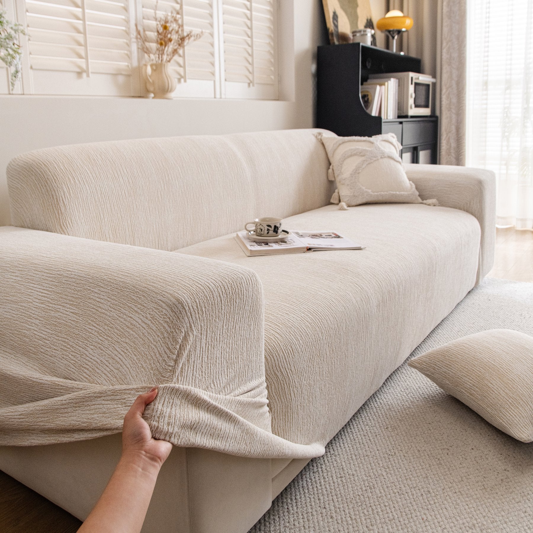 Spandex Jacquard Sofa Cover, High Stretch Crinkle Textured Couch Slipcover KAS Washable