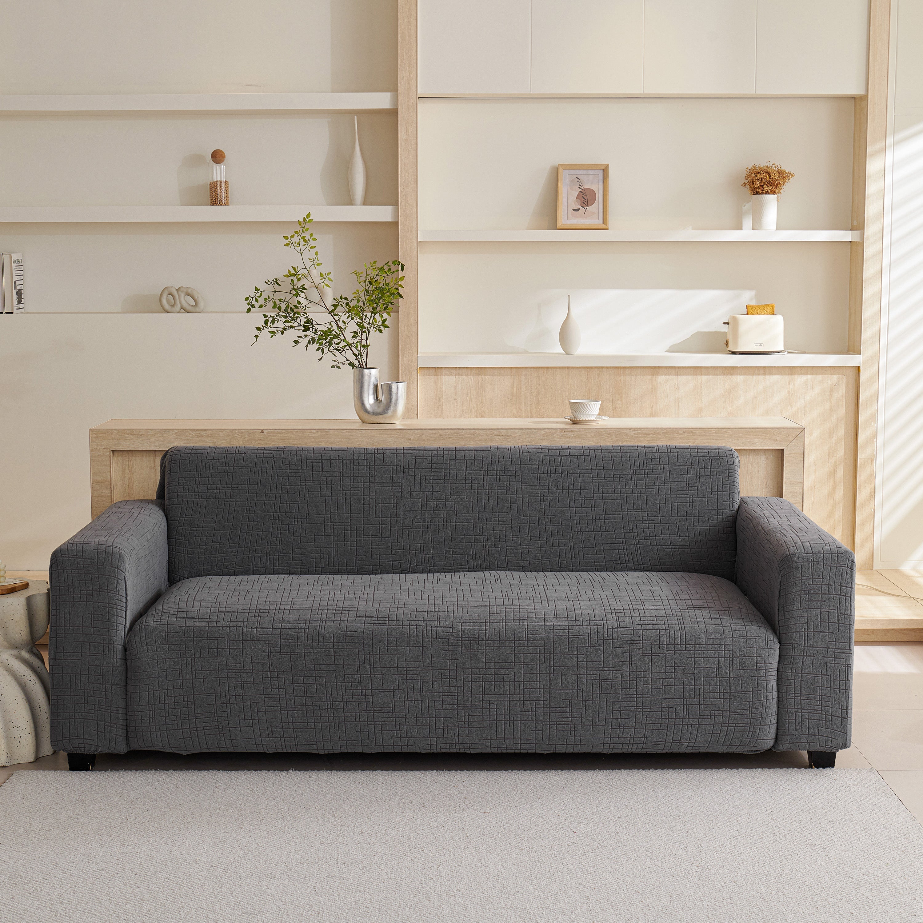 Embossed Lines Couch Covers Stretchable Non-Slip & Washable Sofa Slipcovers