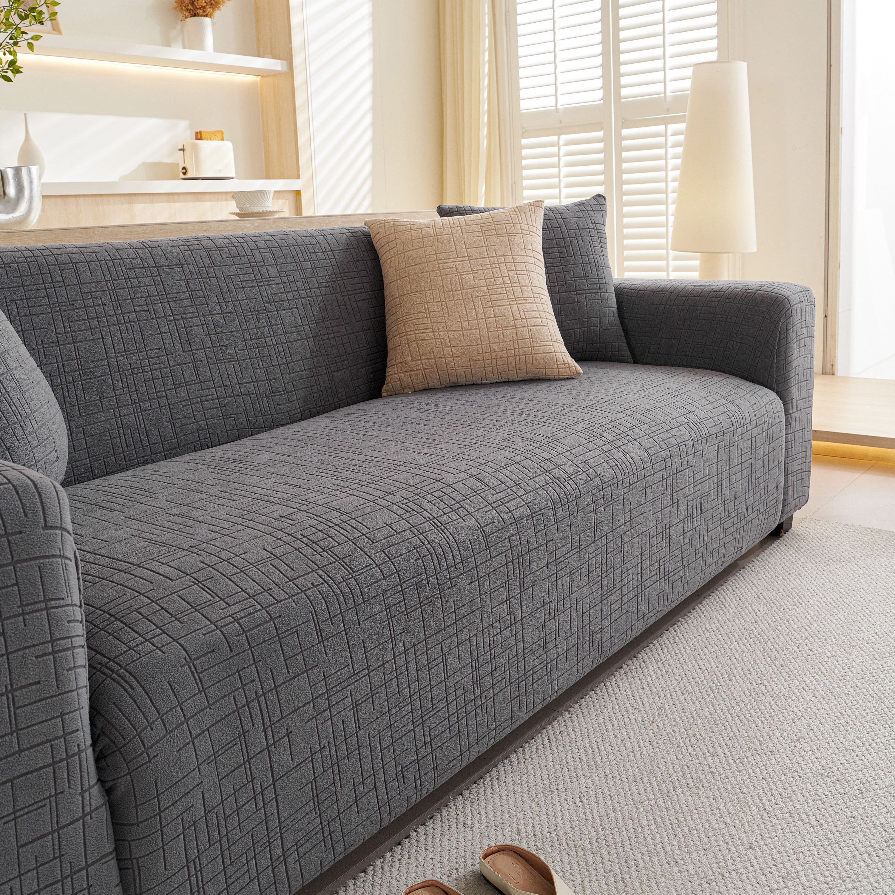 Embossed Lines Couch Covers Stretchable Non-Slip & Washable Sofa Slipcovers