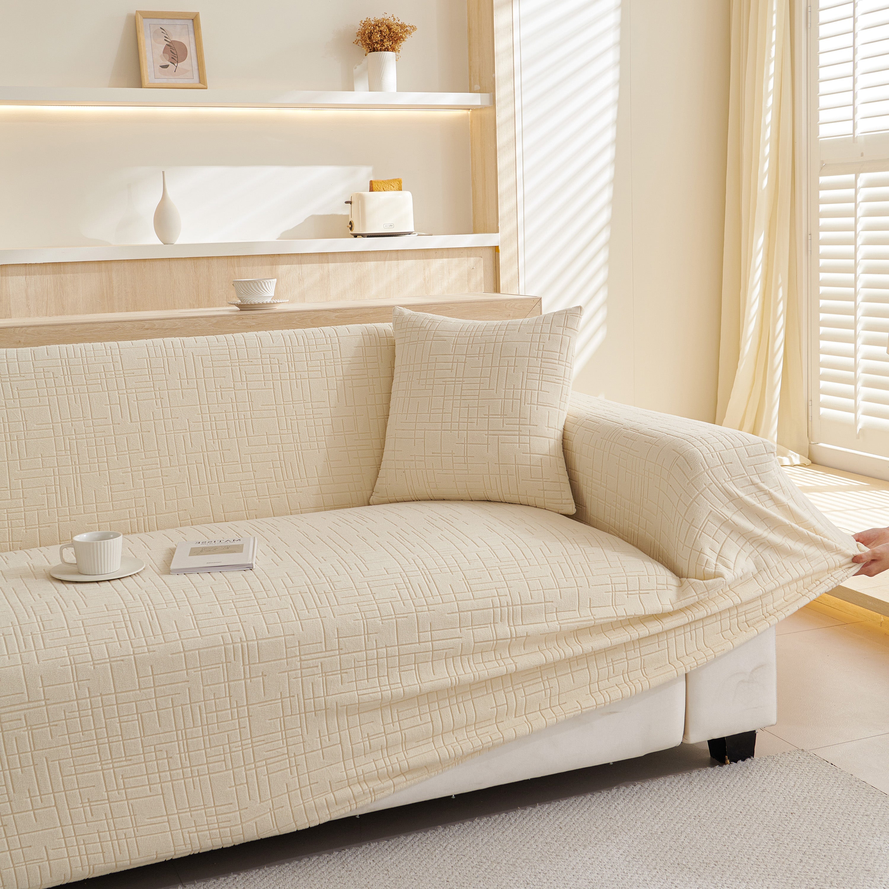 Embossed Lines Couch Covers Stretchable Non-Slip & Washable Sofa Slipcovers