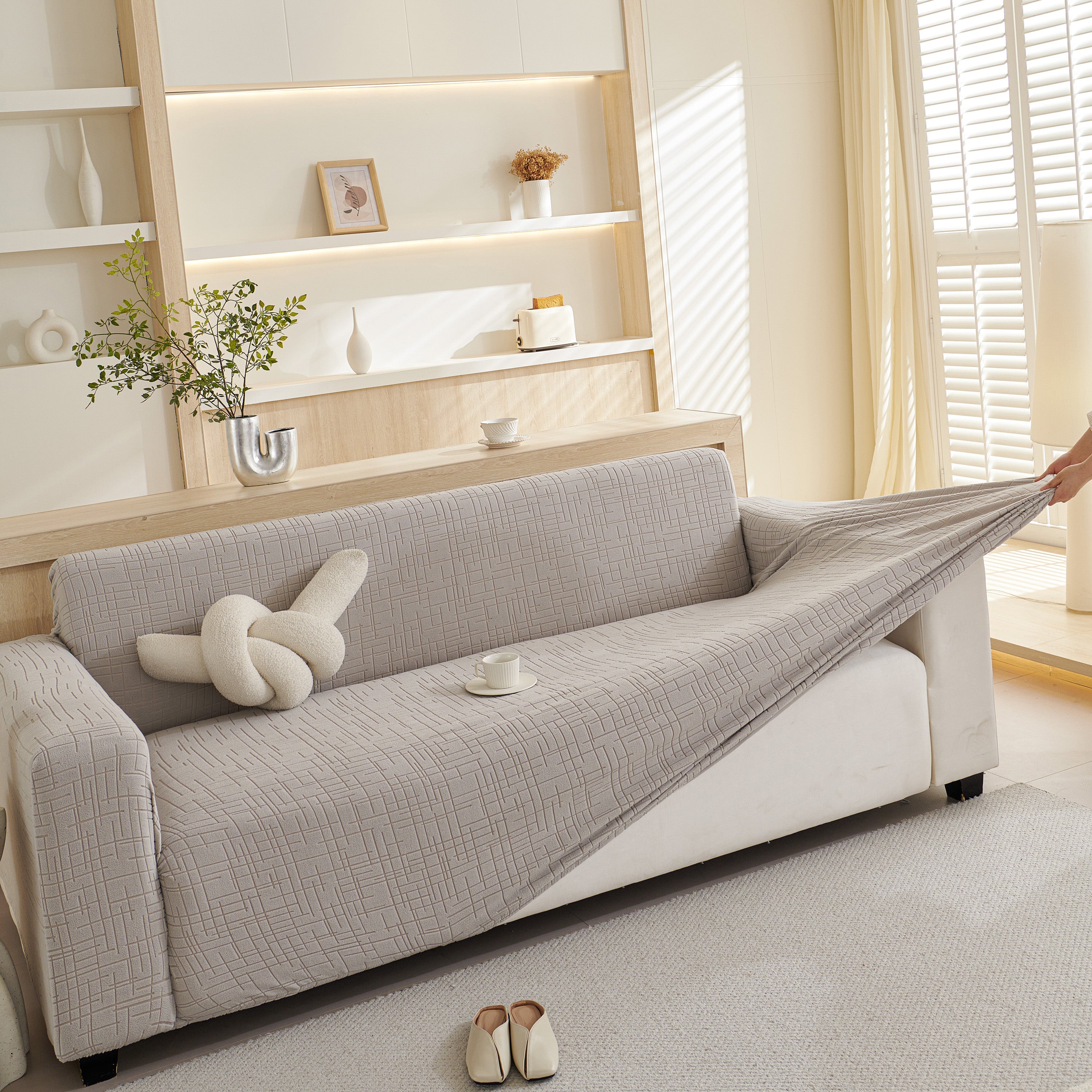 Embossed Lines Couch Covers Stretchable Non-Slip & Washable Sofa Slipcovers
