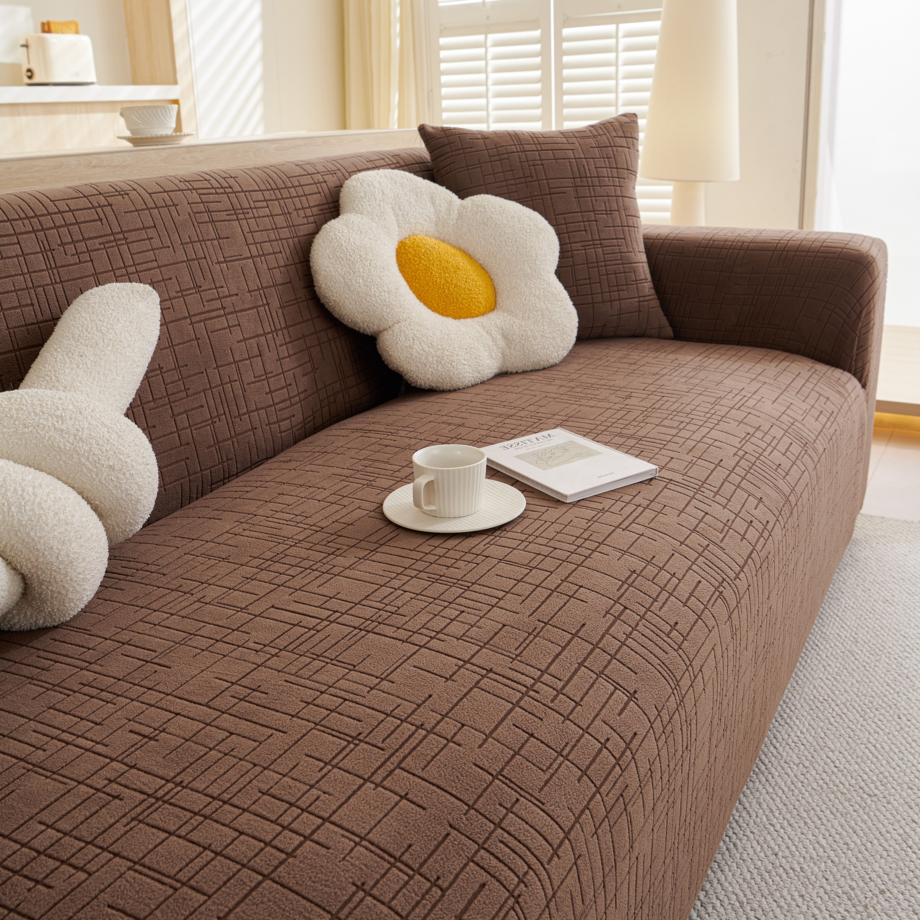Embossed Lines Couch Covers Stretchable Non-Slip & Washable Sofa Slipcovers