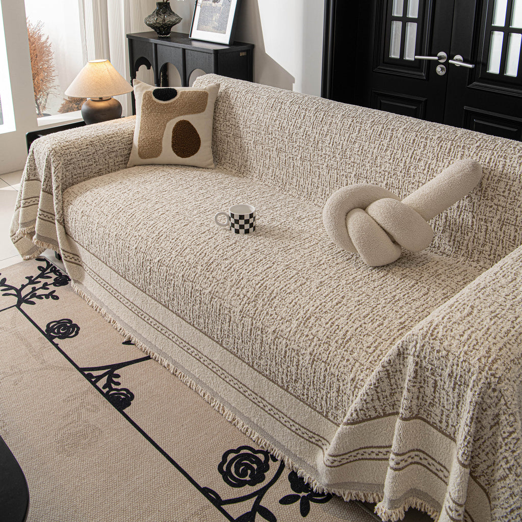 Textured Woven Furniture Protector for Couch, Rustic Farmhouse Sofa Throw Blanket