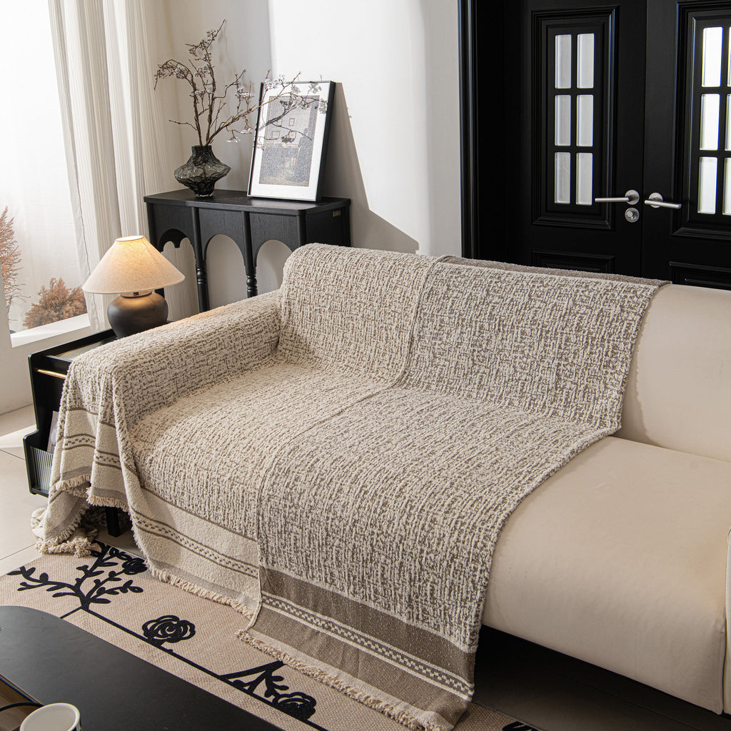 Textured Woven Furniture Protector for Couch, Rustic Farmhouse Sofa Throw Blanket