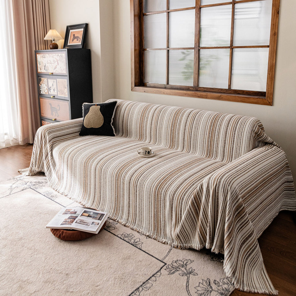 Luxury Cozy Chenille Sofa Cover Throw, Elegant Striped Soft Textured Couch Blanket
