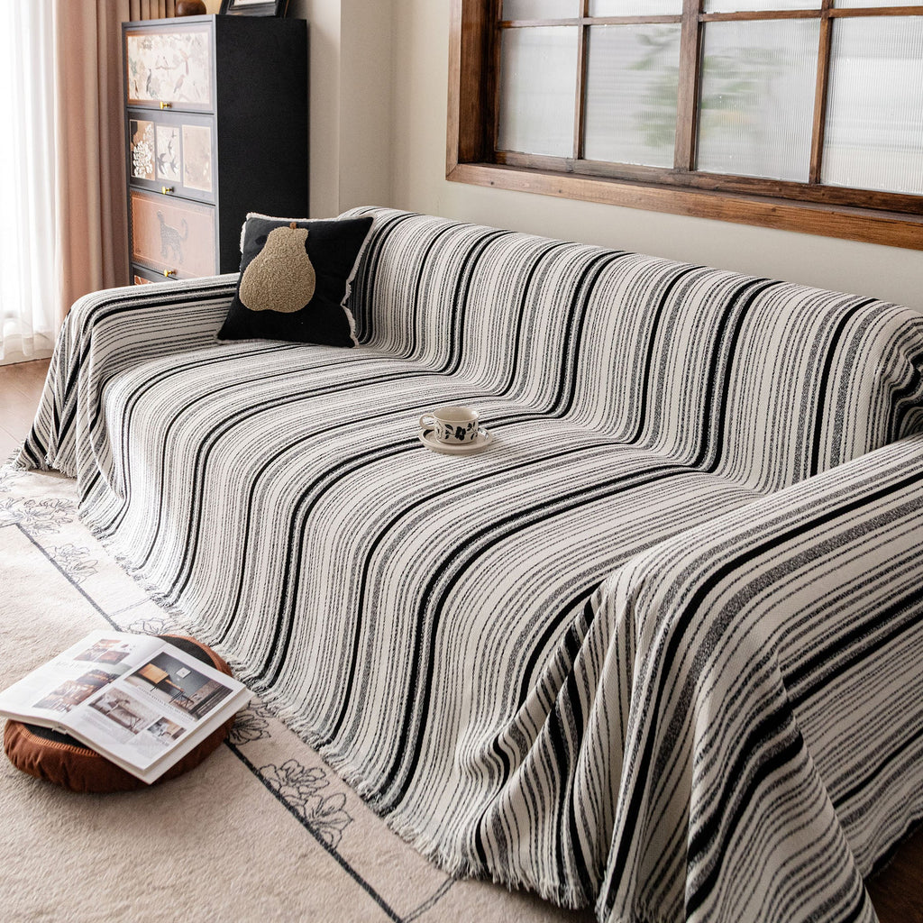 Luxury Cozy Chenille Sofa Cover Throw, Elegant Striped Soft Textured Couch Blanket