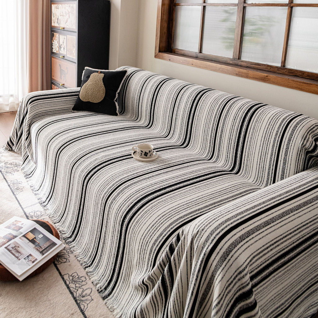 Luxury Cozy Chenille Sofa Cover Throw, Elegant Striped Soft Textured Couch Blanket