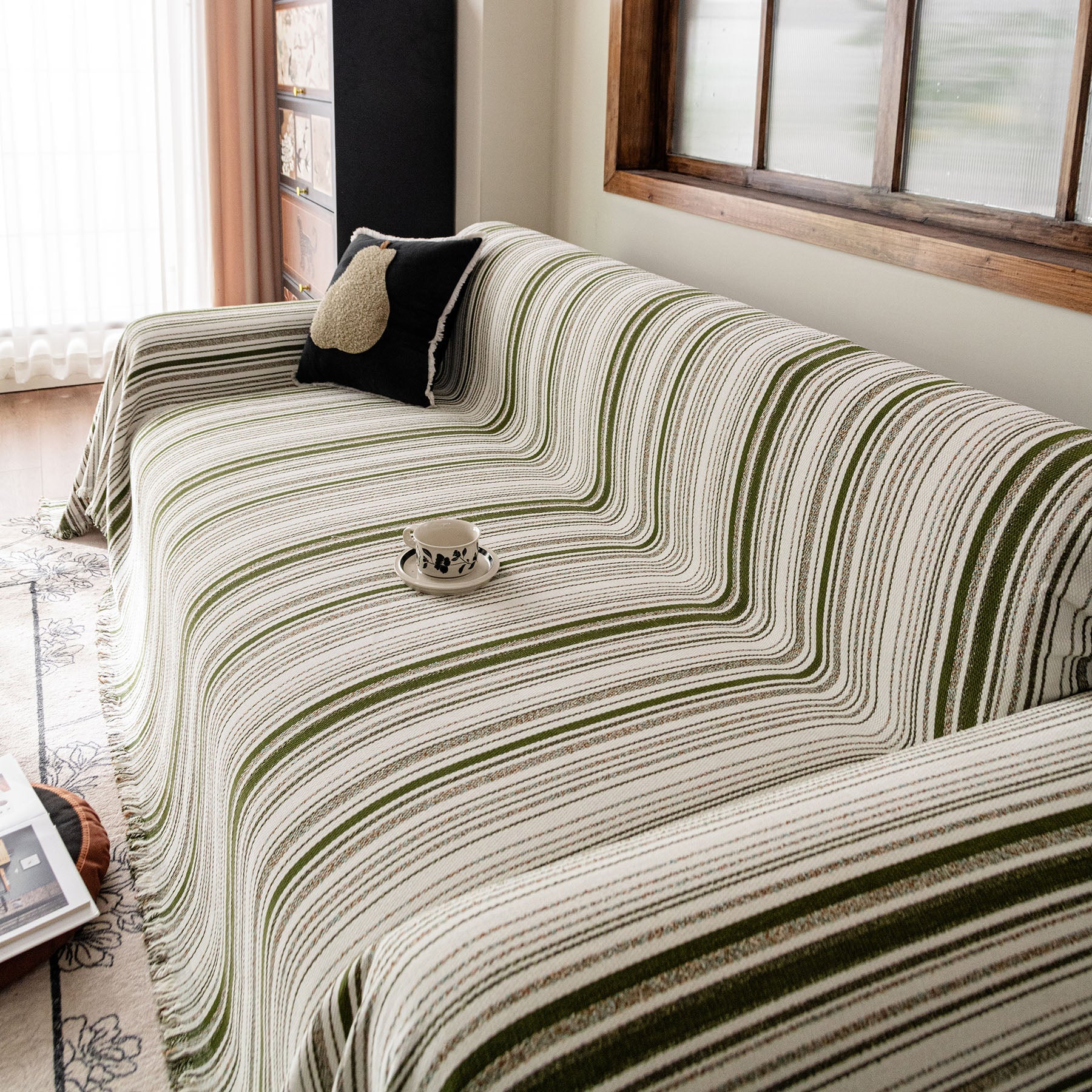 Luxury Cozy Chenille Sofa Cover Throw, Elegant Striped Soft Textured Couch Blanket