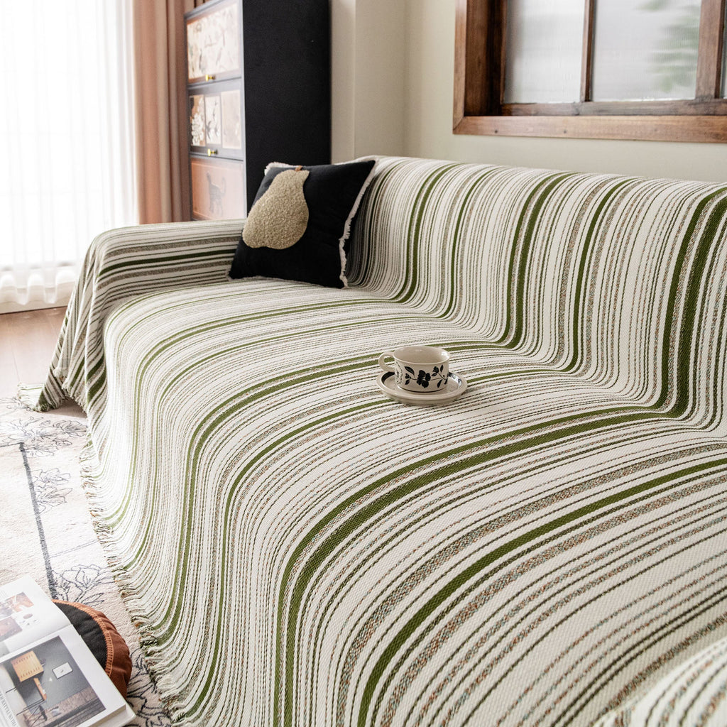 Luxury Cozy Chenille Sofa Cover Throw, Elegant Striped Soft Textured Couch Blanket