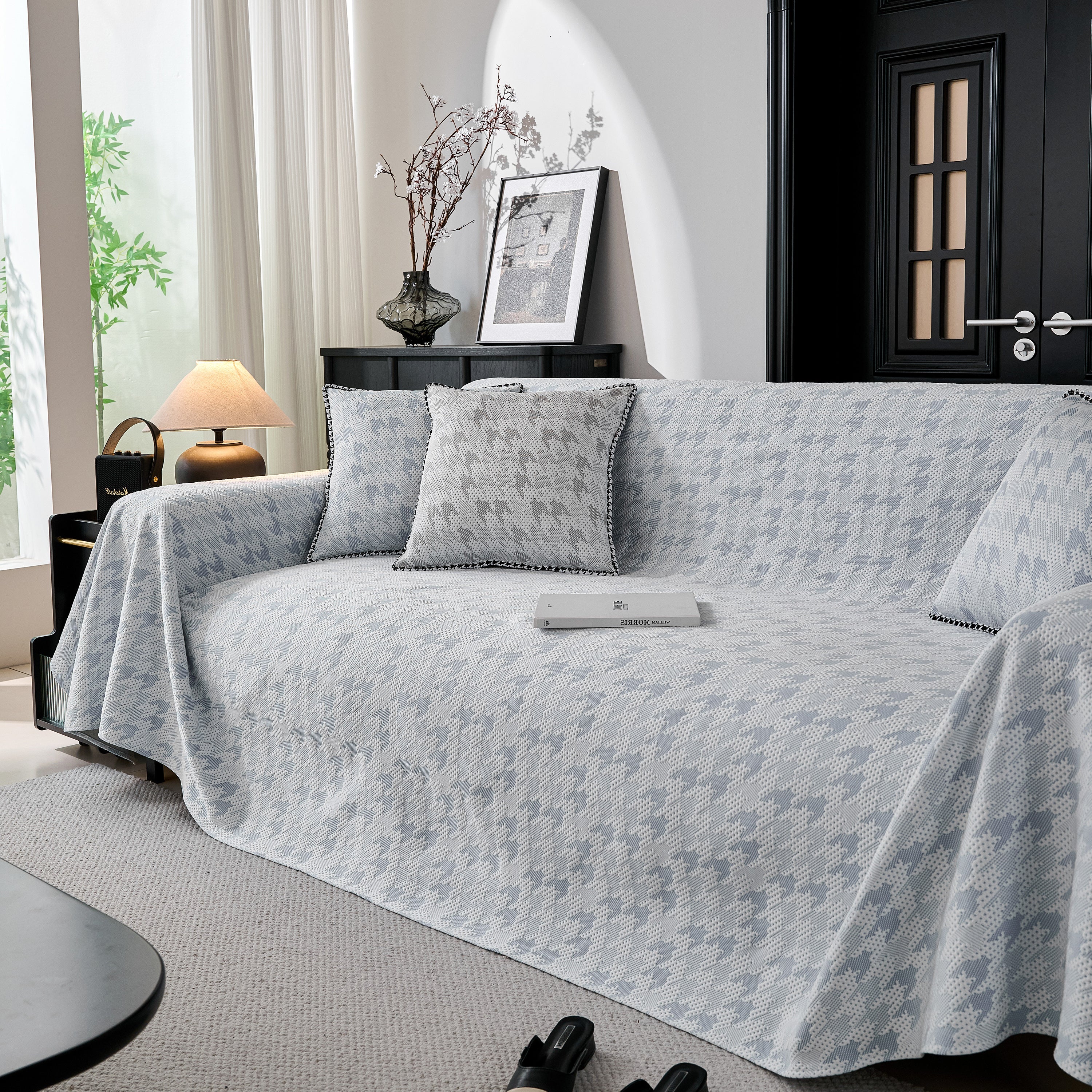 Houndstooth Non Slip Sofa Covers for Sofas Luxury Extra Large Blanket to Cover Couch