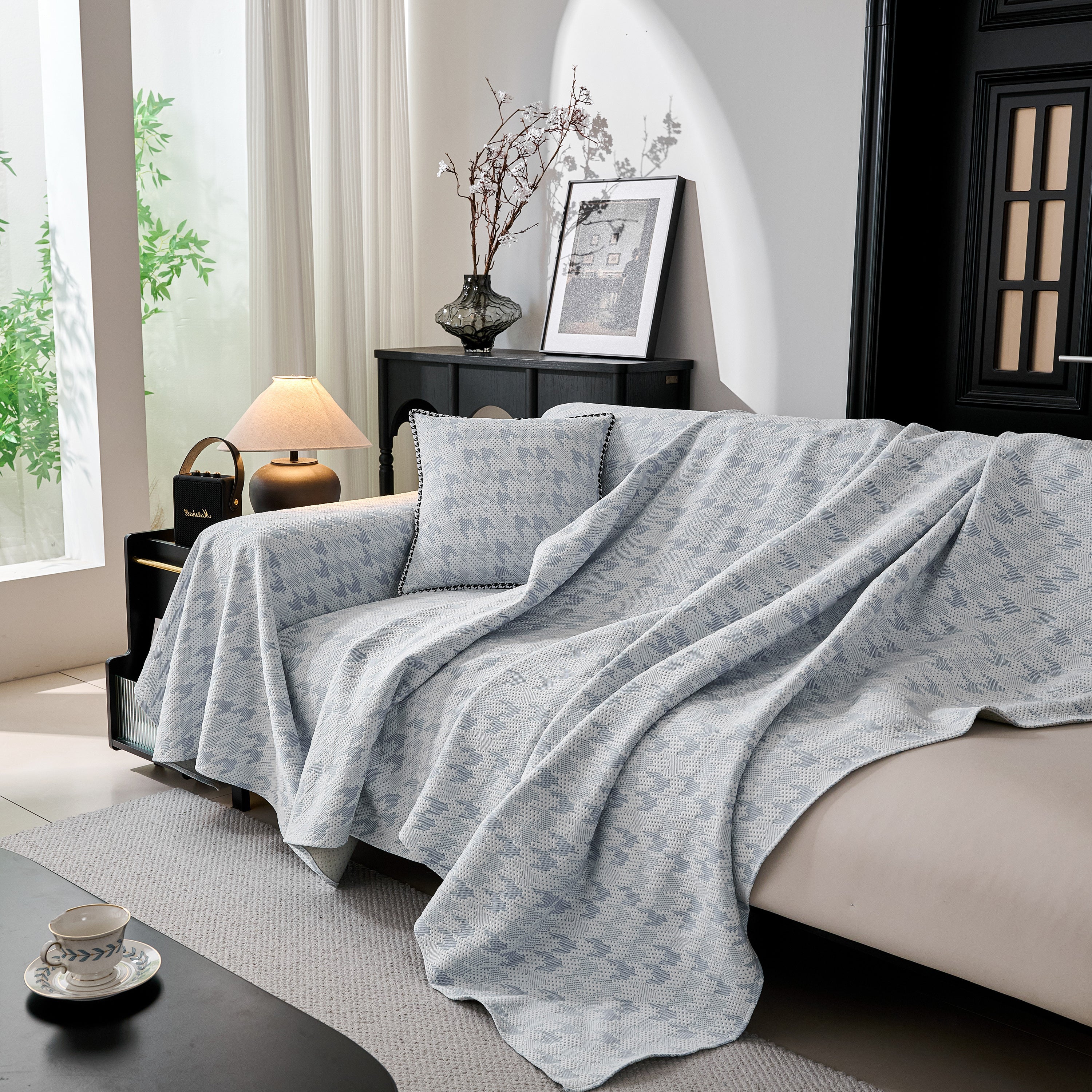 Houndstooth Non Slip Sofa Covers for Sofas Luxury Extra Large Blanket to Cover Couch