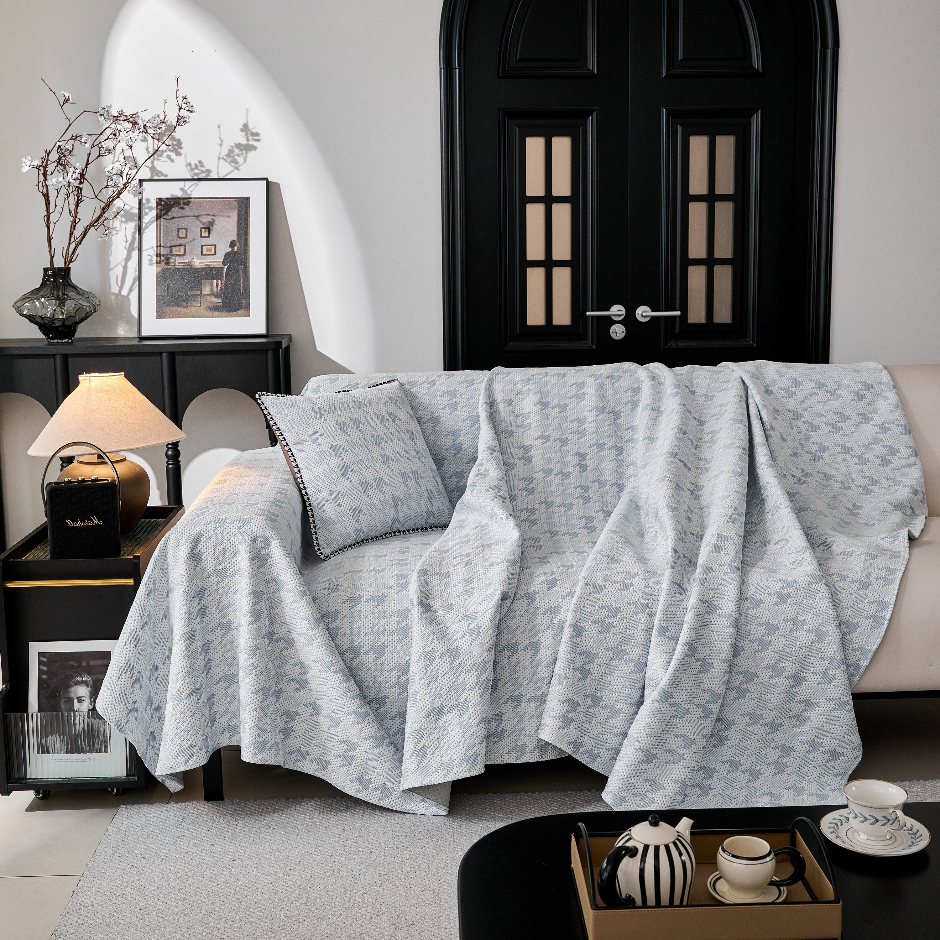 Houndstooth Non Slip Sofa Covers for Sofas Luxury Extra Large Blanket to Cover Couch