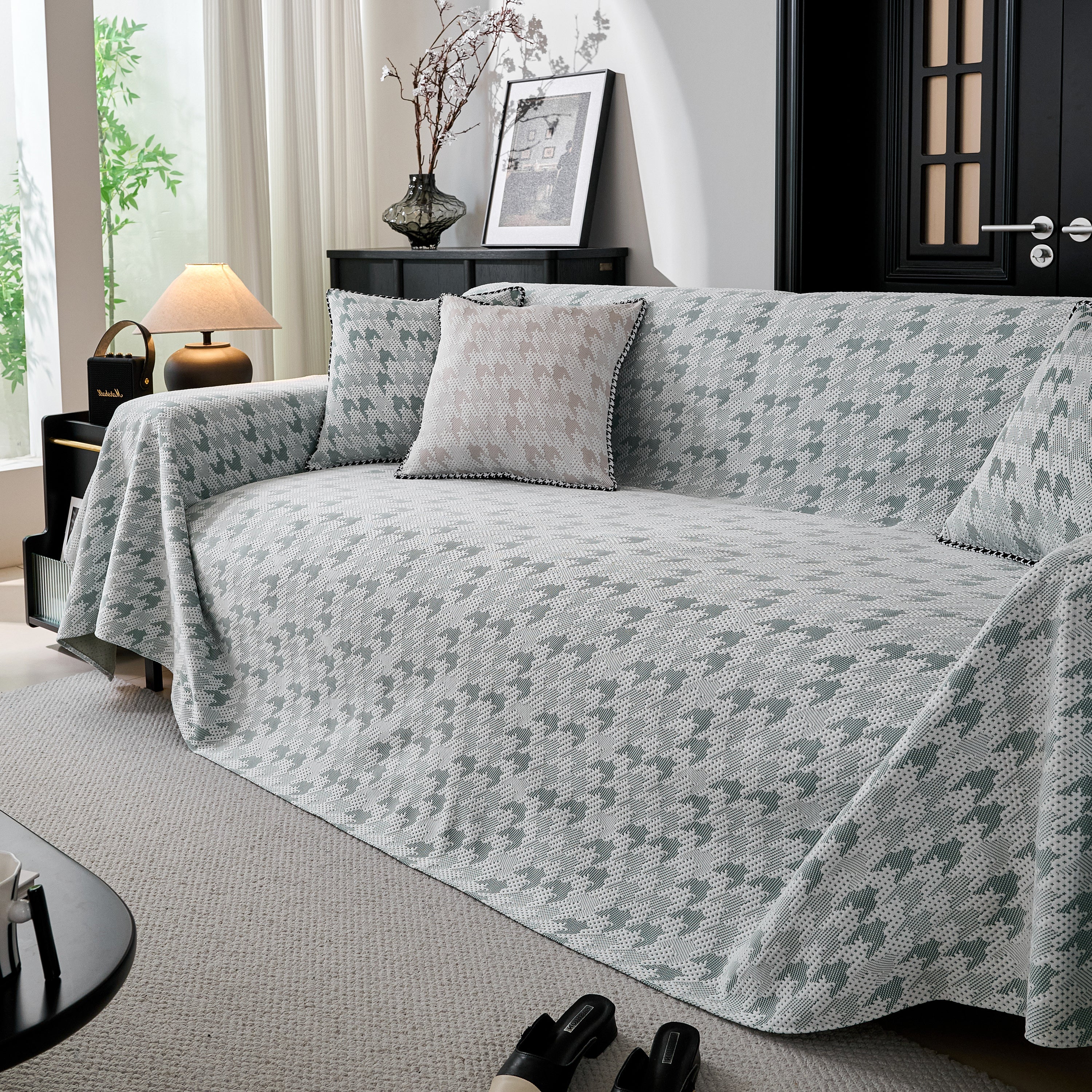 Houndstooth Non Slip Sofa Covers for Sofas Luxury Extra Large Blanket to Cover Couch