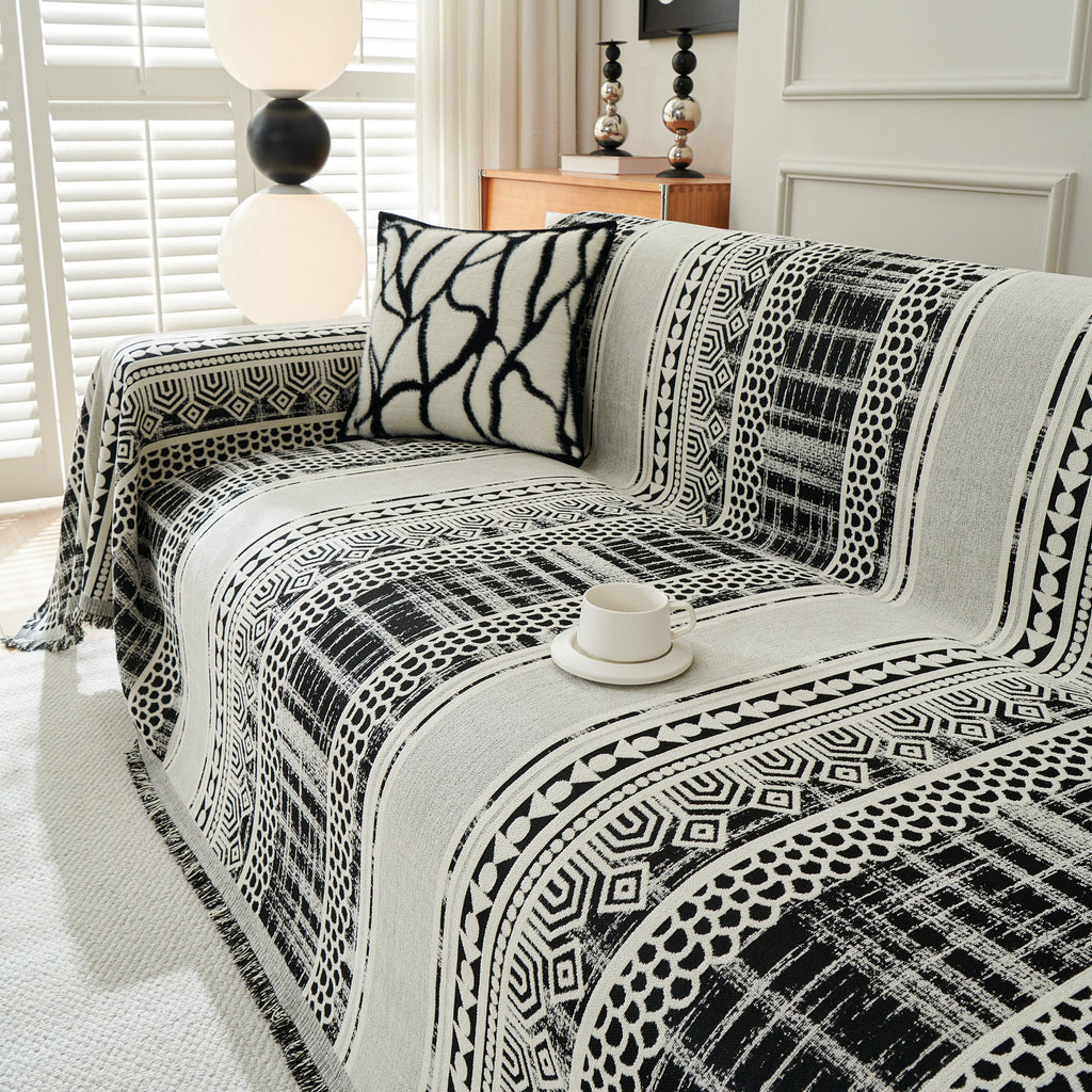 Chenille Sofa Cover Throw Blanket, Boho Geometric Scratch Proof Couch Protector