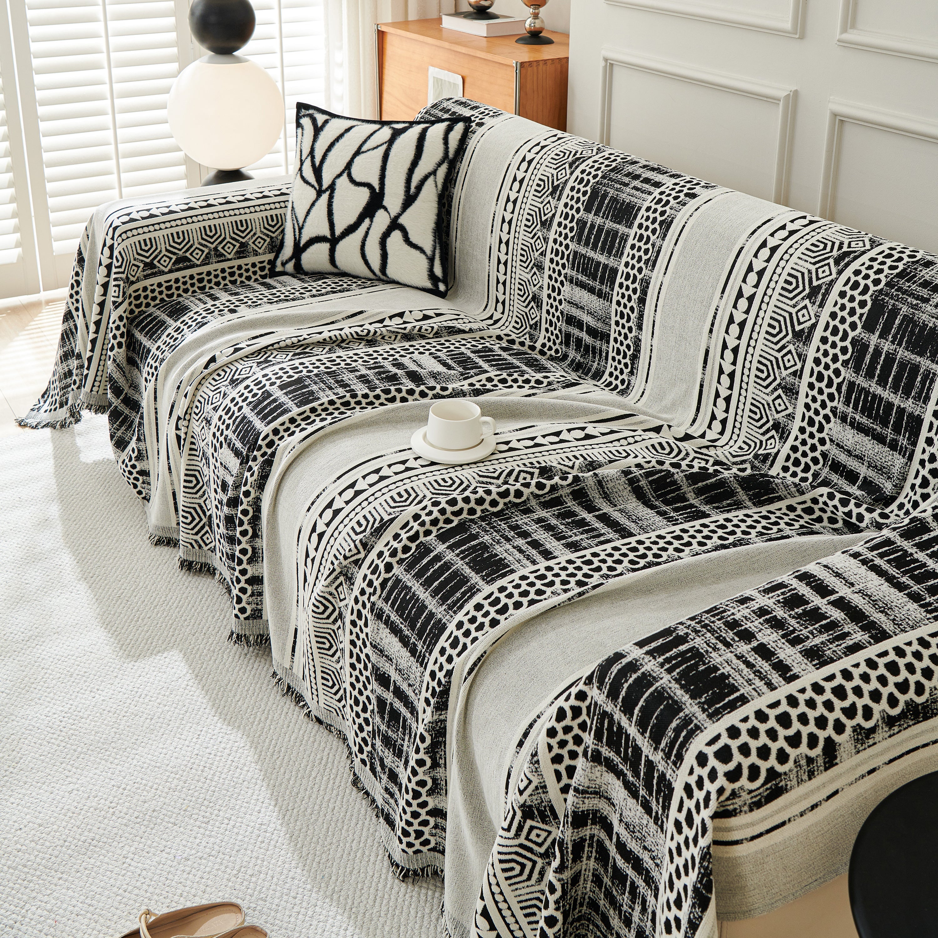 Chenille Sofa Cover Throw Blanket, Boho Geometric Scratch Proof Couch Protector