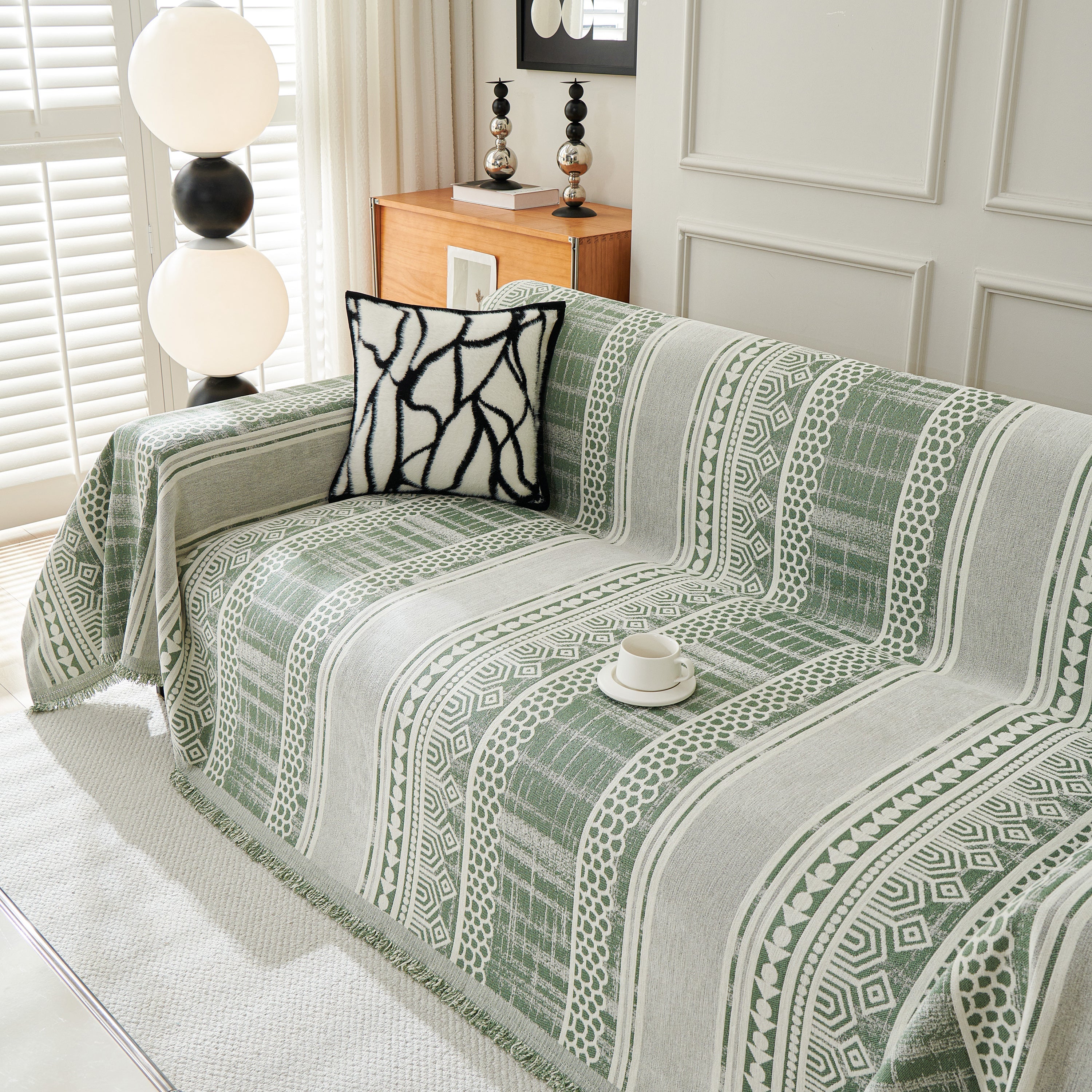 Chenille Sofa Cover Throw Blanket, Boho Geometric Scratch Proof Couch Protector
