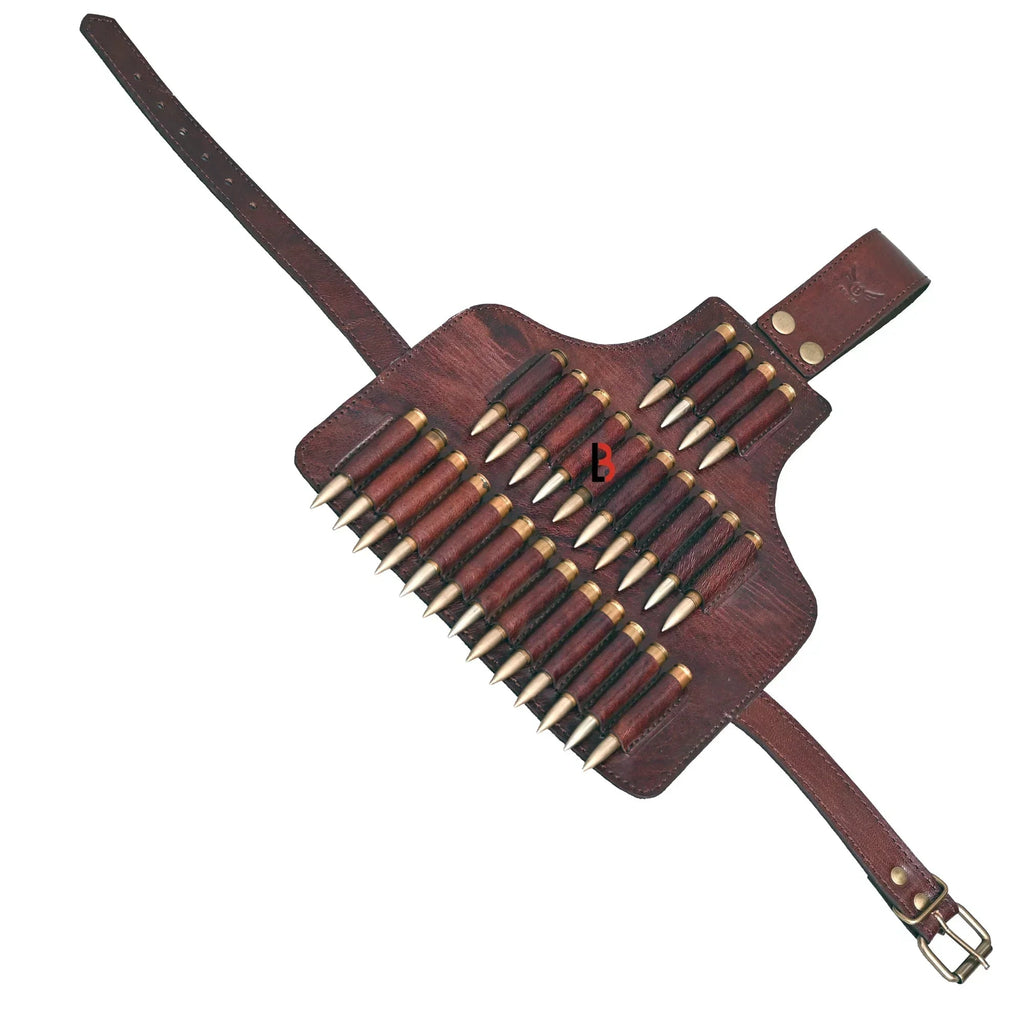 Cowhide Leather Leg Cartridge Belt Rifle Shell Hunting Ammo Holder