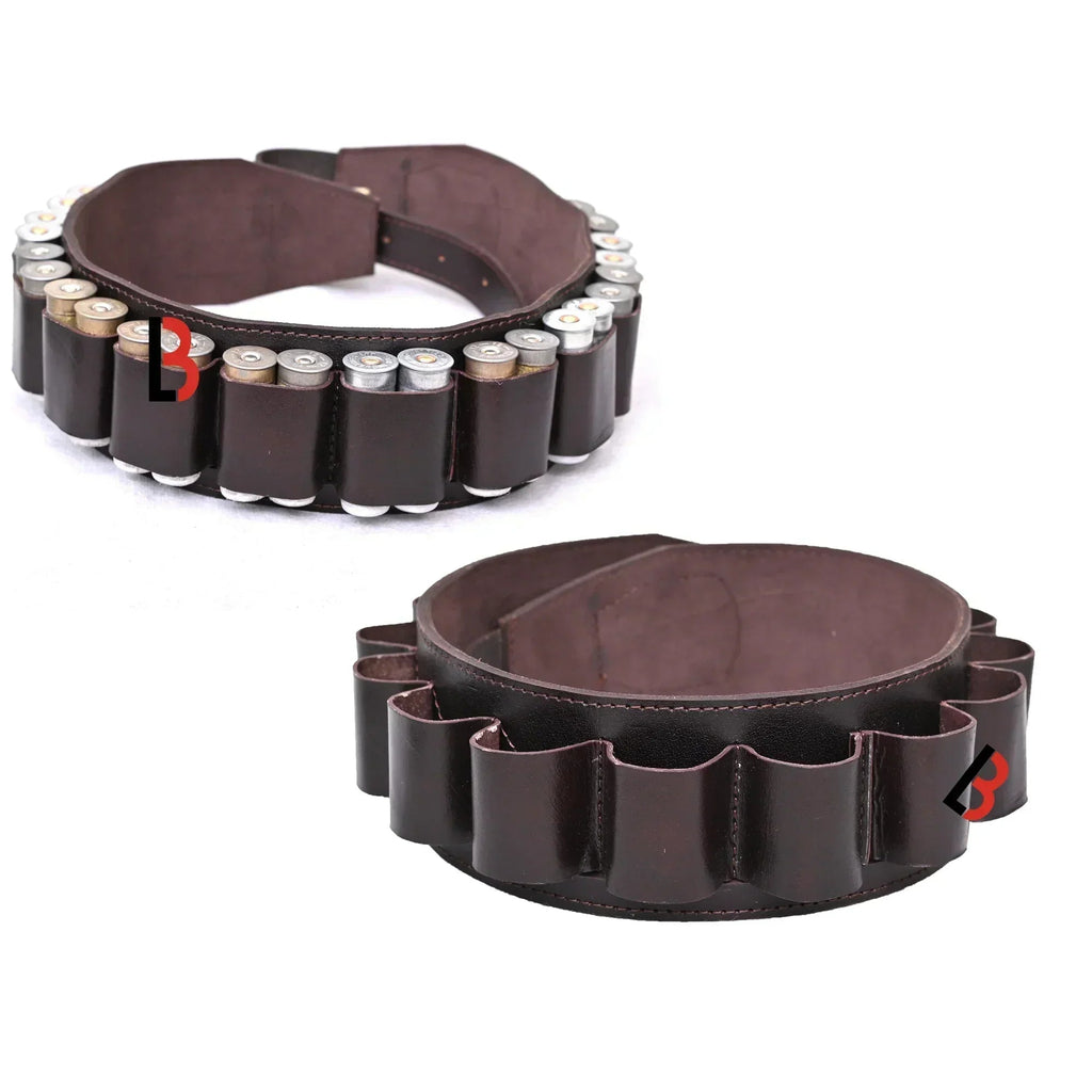 Double Barreled Shotgun Shell Bandolier Belt 12 Gauge Leather Ammunition Carrier