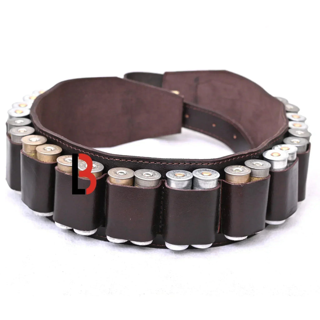Double Barreled Shotgun Shell Bandolier Belt 12 Gauge Leather Ammunition Carrier