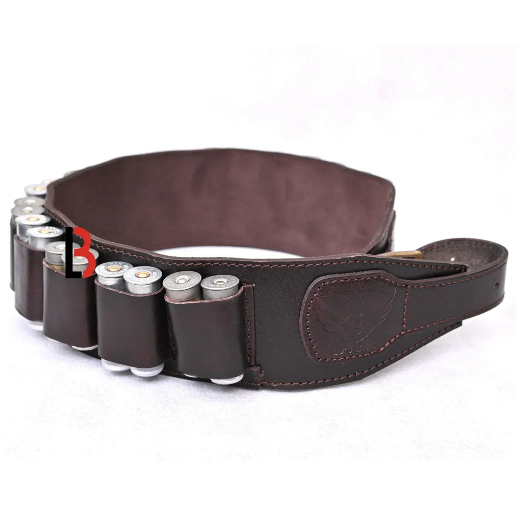 Double Barreled Shotgun Shell Bandolier Belt 12 Gauge Leather Ammunition Carrier