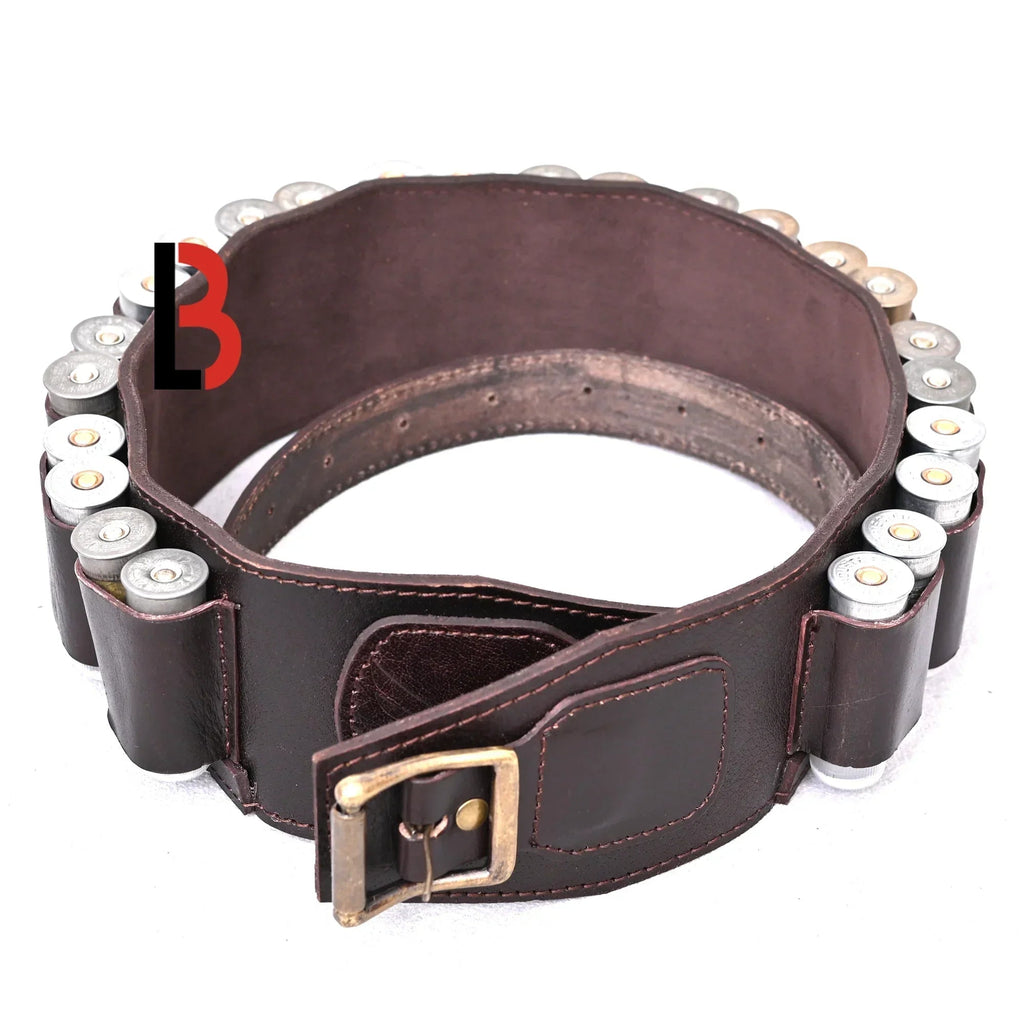 Double Barreled Shotgun Shell Bandolier Belt 12 Gauge Leather Ammunition Carrier