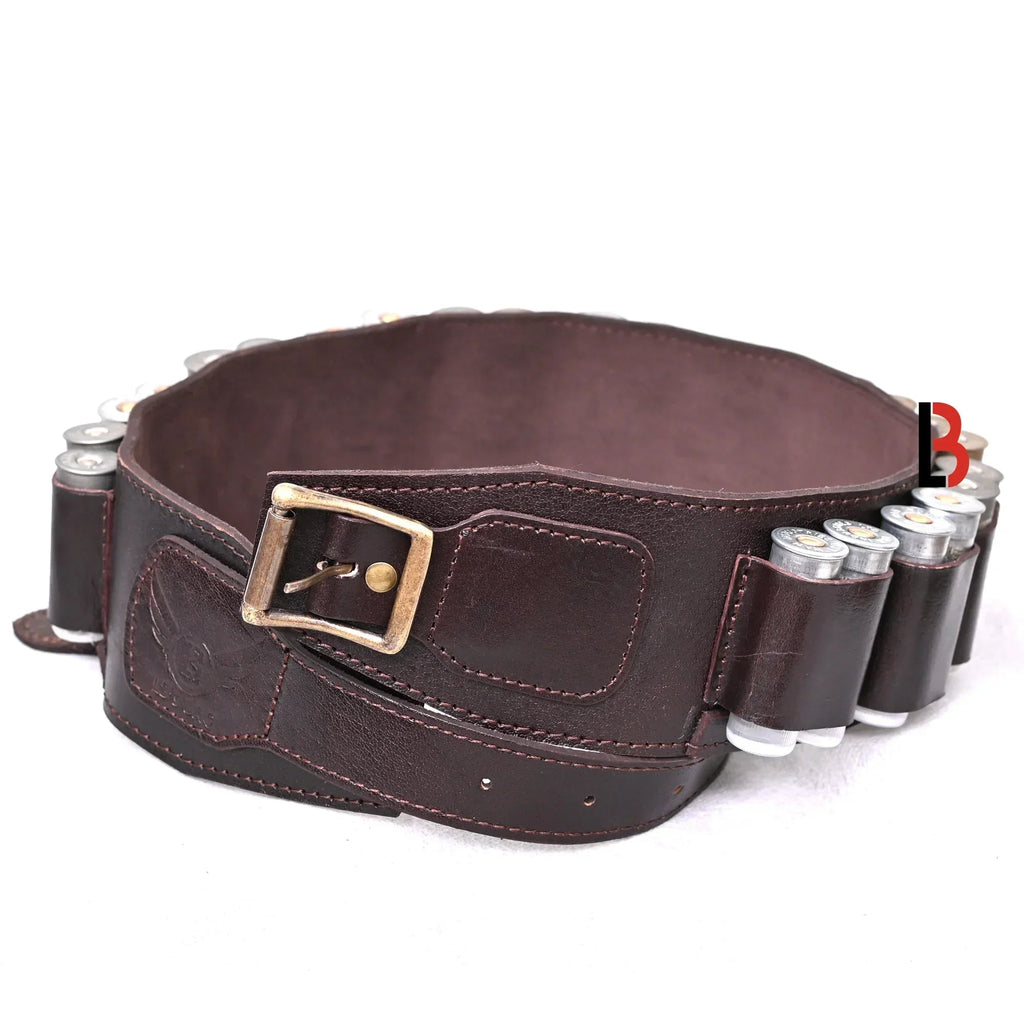 Double Barreled Shotgun Shell Bandolier Belt 12 Gauge Leather Ammunition Carrier